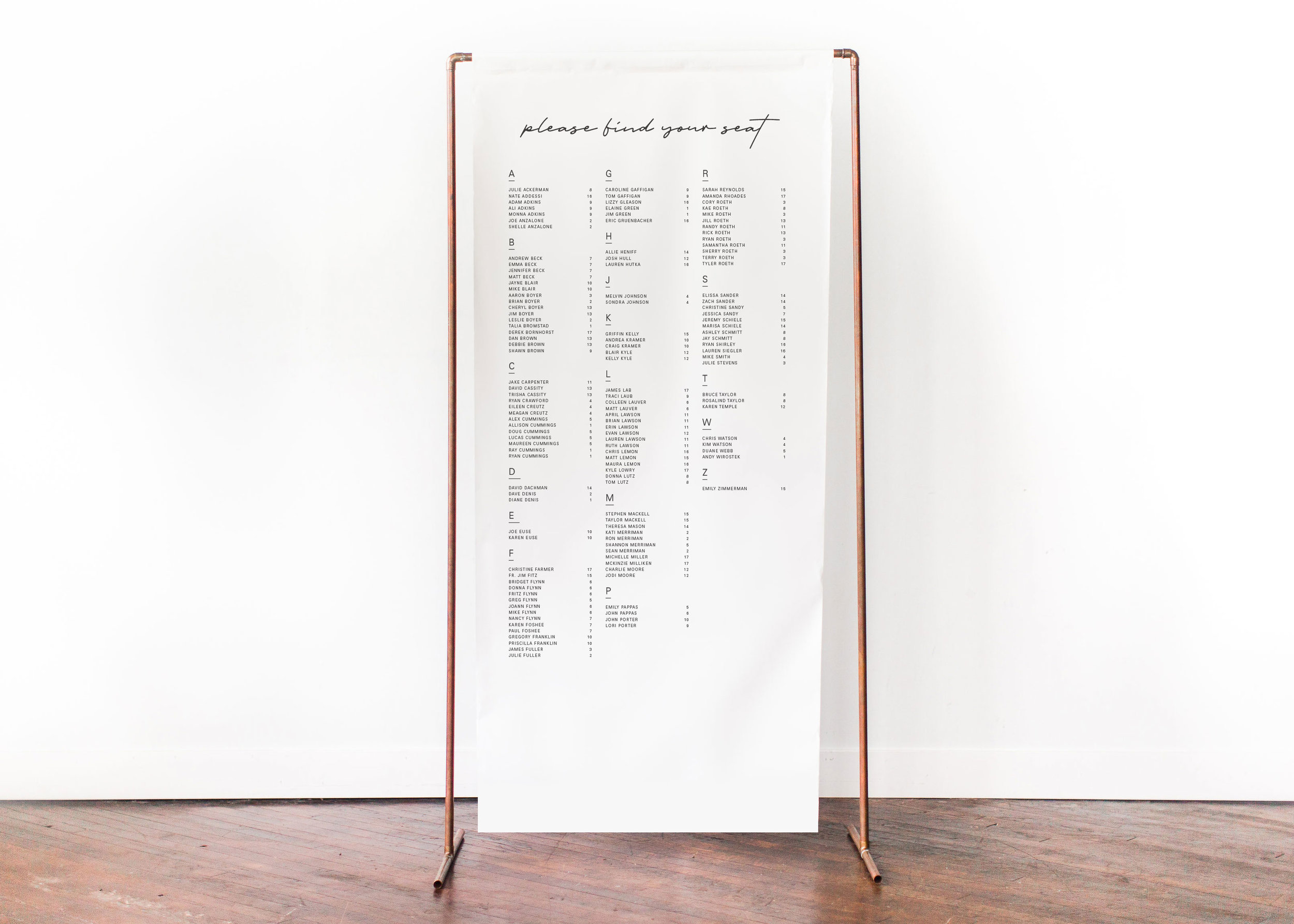 Scroll Seating Chart for Wedding
