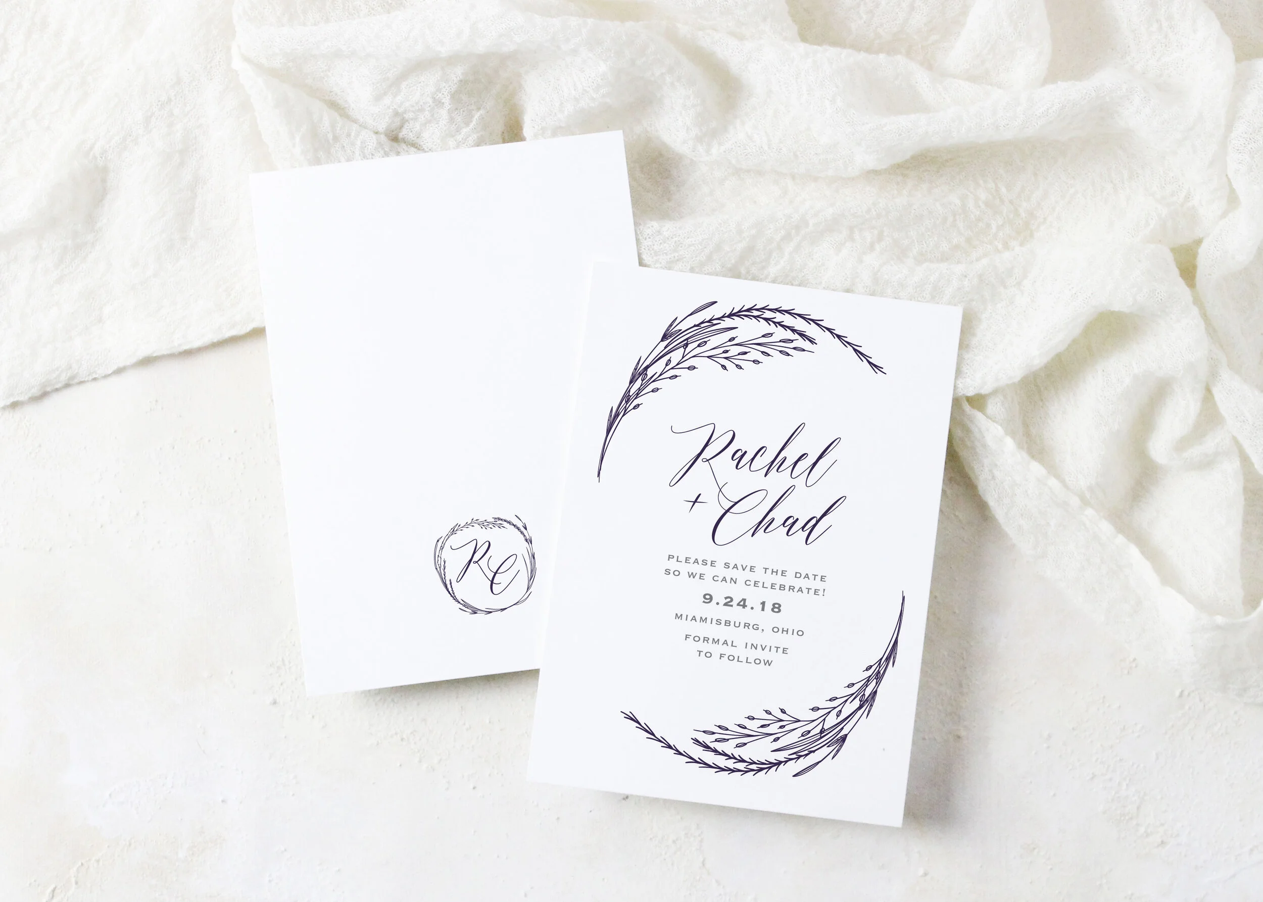 Rachel - Modern Boho Floral Monogram Save the Date