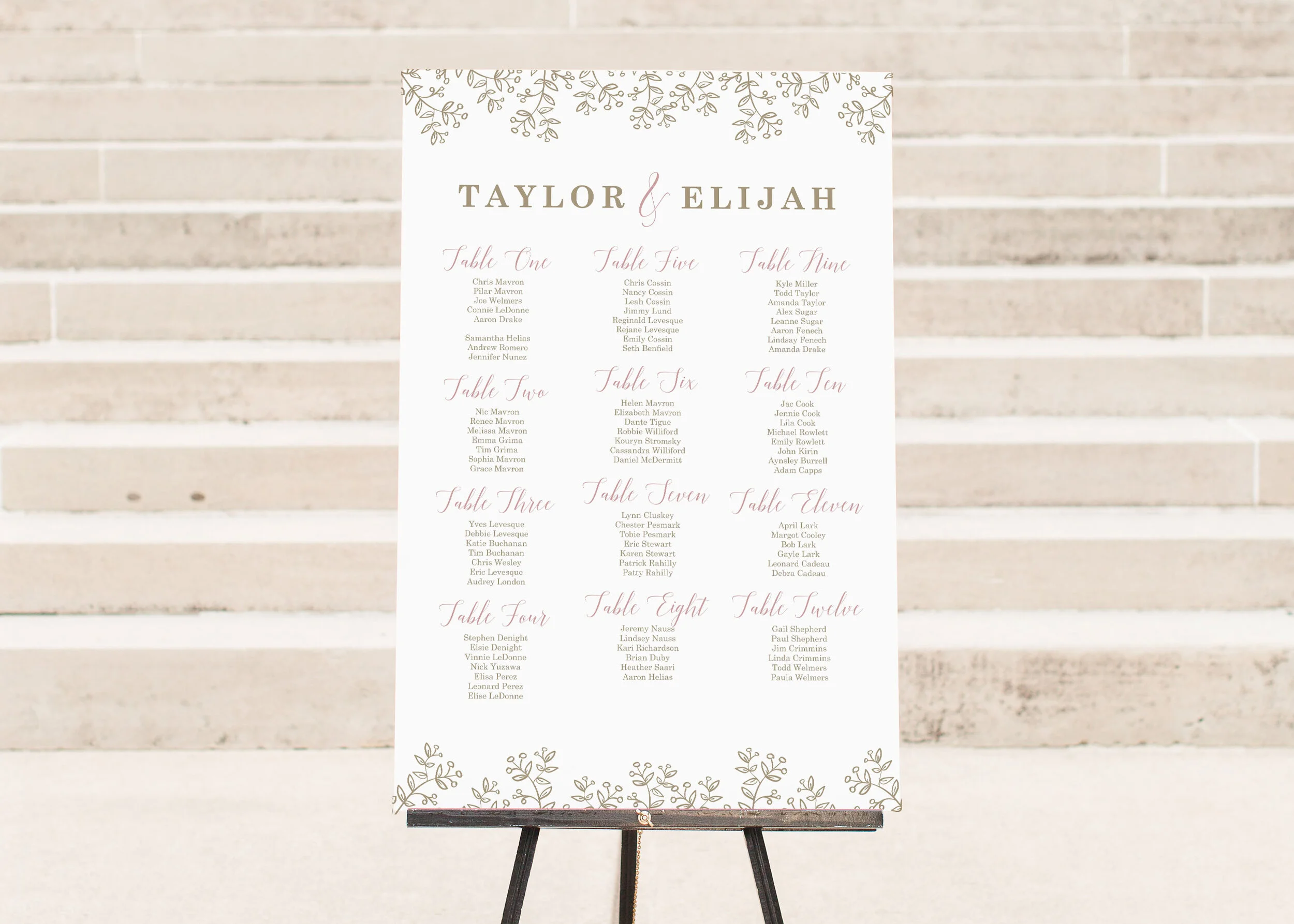 Taylor - Rustic Floral Wedding Seating Chart