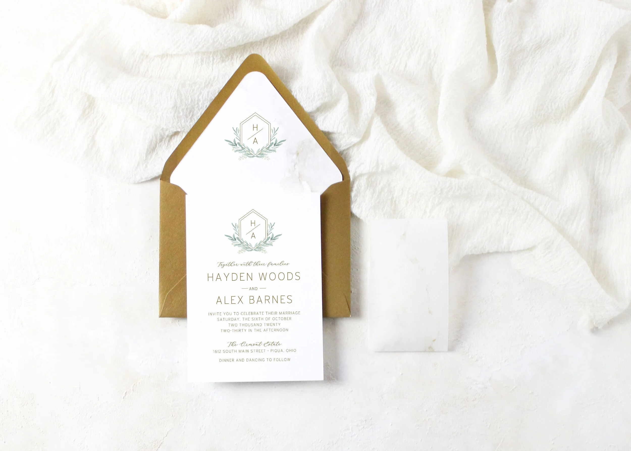 Hayden - Modern Greenery Monogram Wedding Invitation