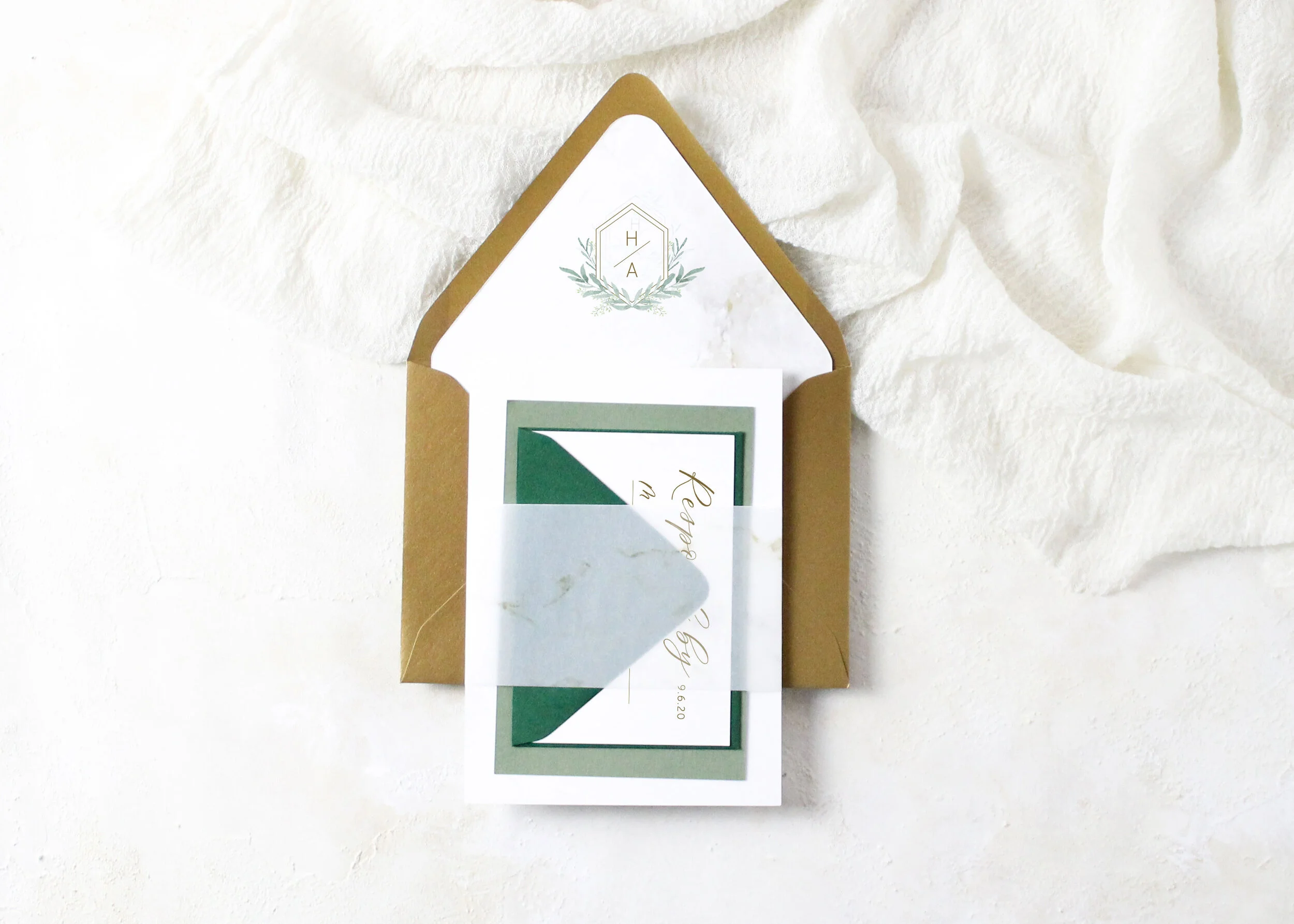 Hayden - Modern Greenery Monogram Wedding Invitation