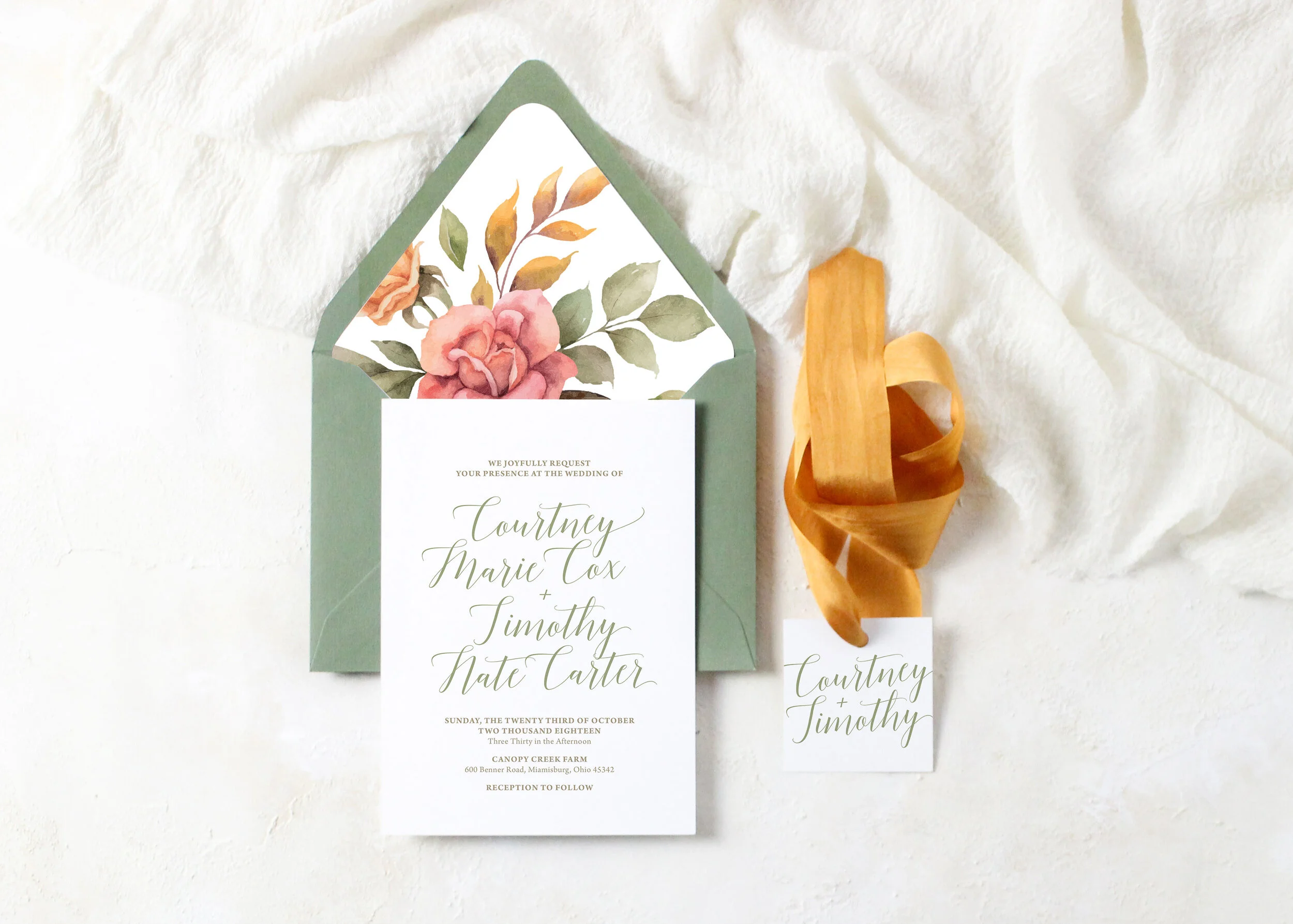Courtney - Classic Script and Floral Wedding Invitation