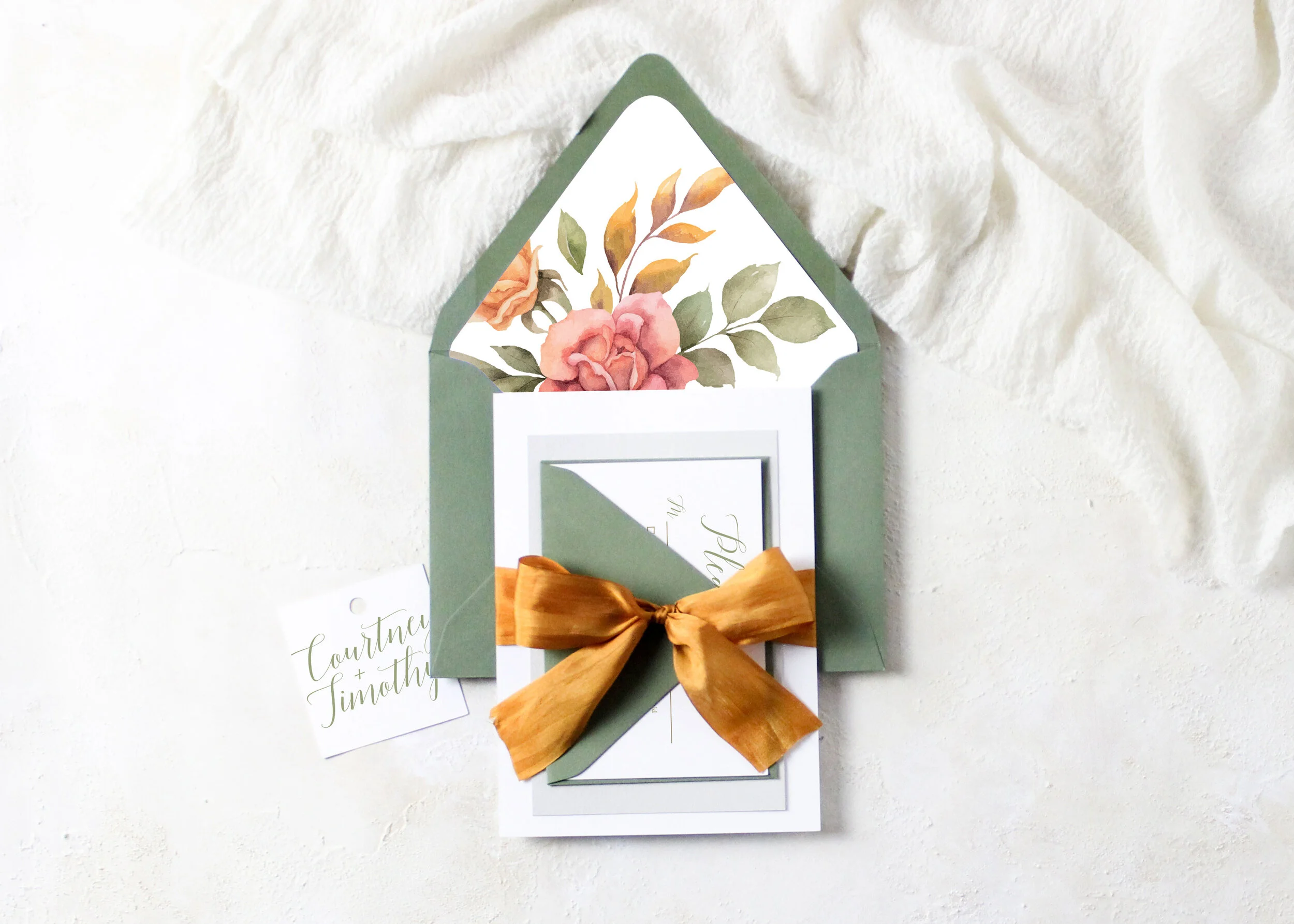 Courtney - Classic Script and Floral Wedding Invitation