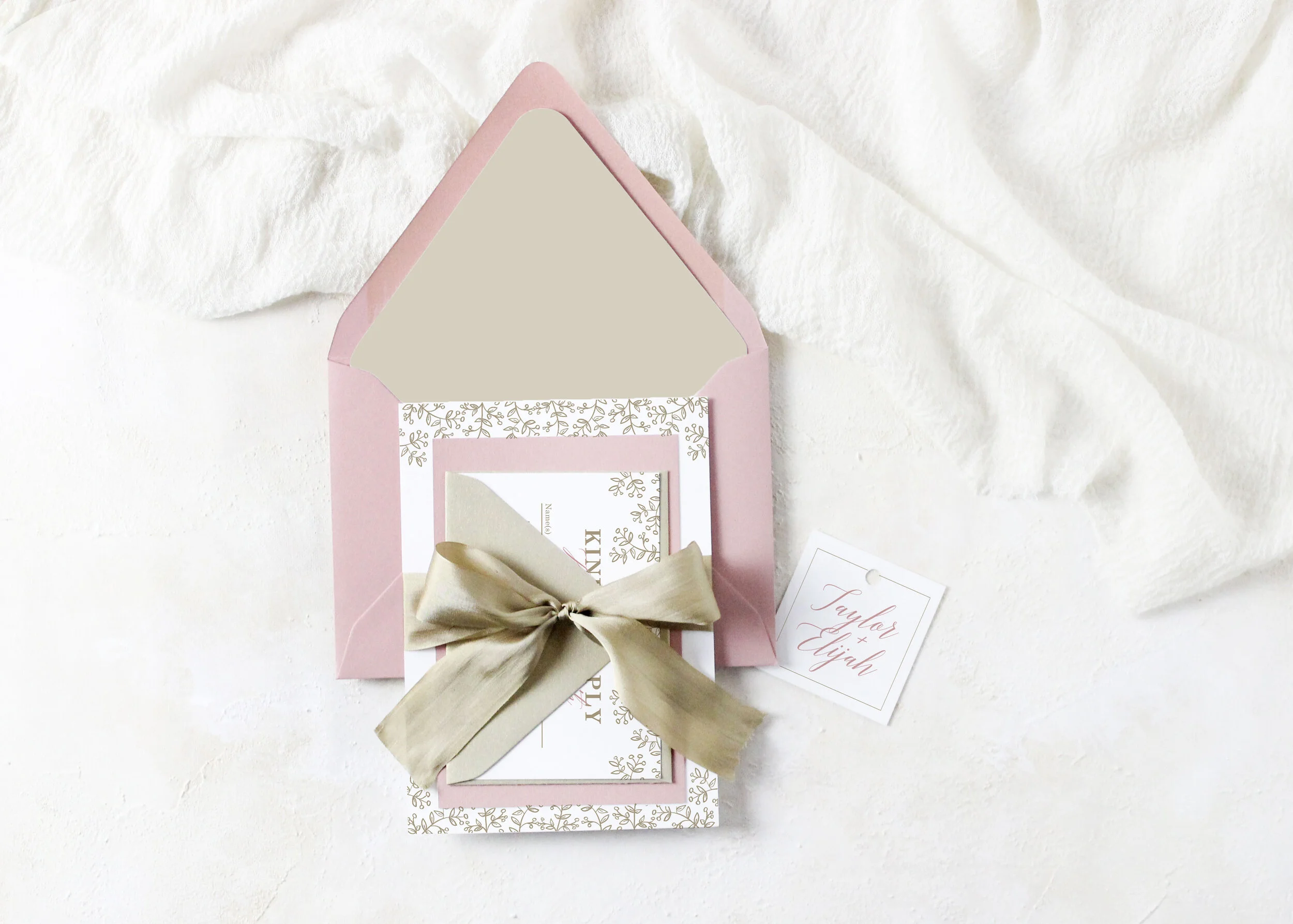 Taylor - Rustic Floral Dusty Rose and Gold Wedding Invitation