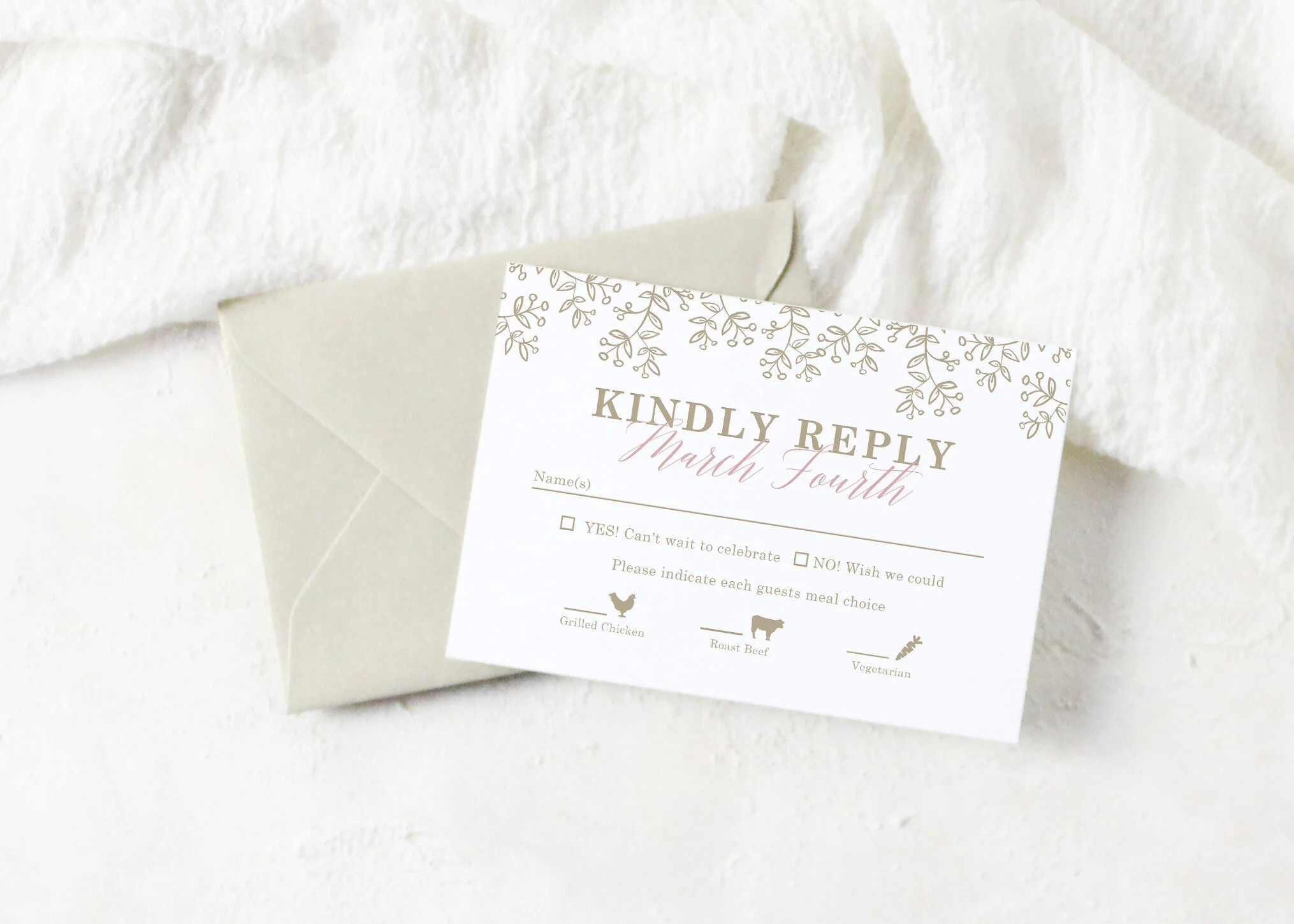 Taylor - Rustic Floral Dusty Rose and Gold Wedding Invitation