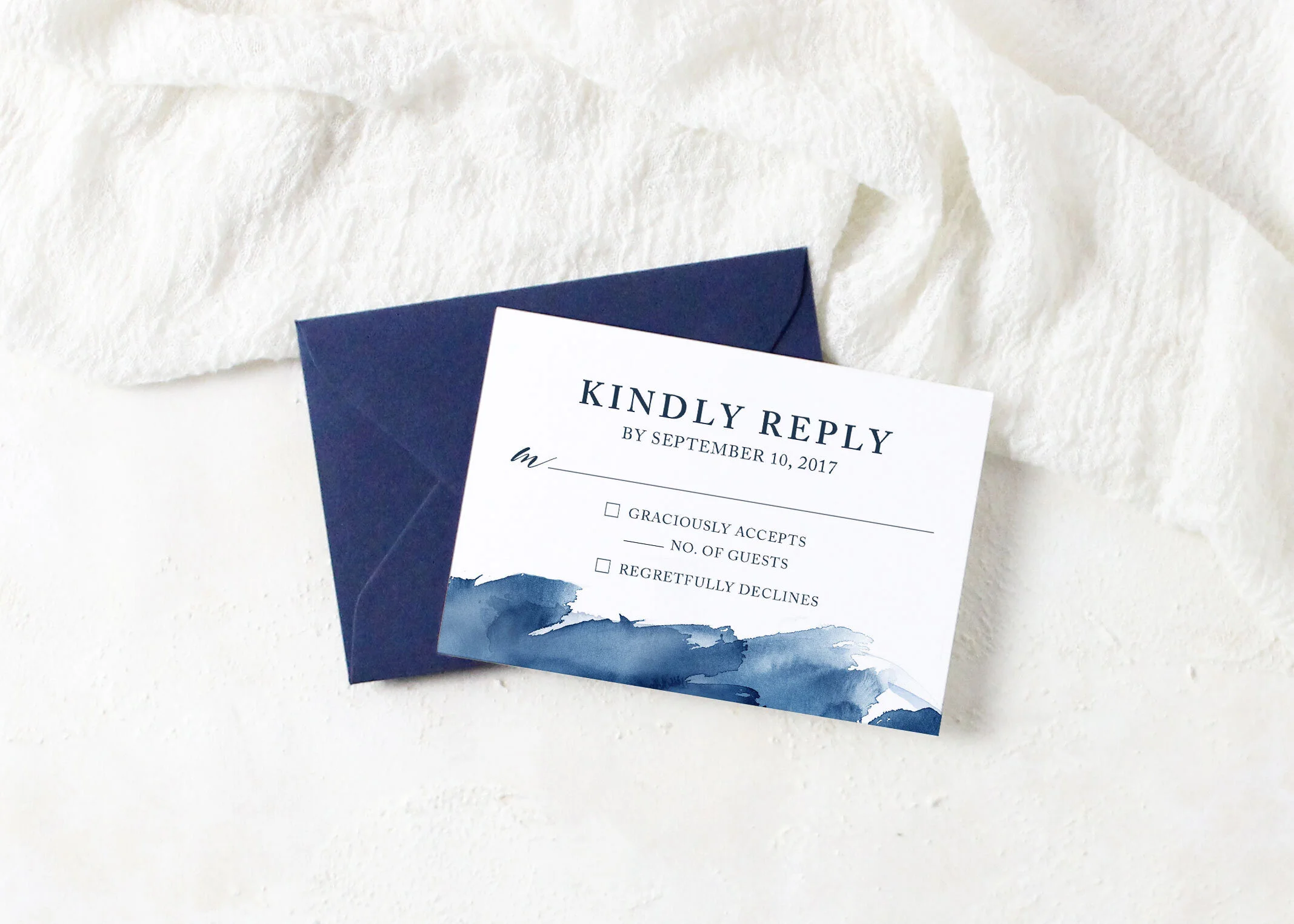 Elizabeth - Calligraphy Style Blue Watercolor Wedding Invitation