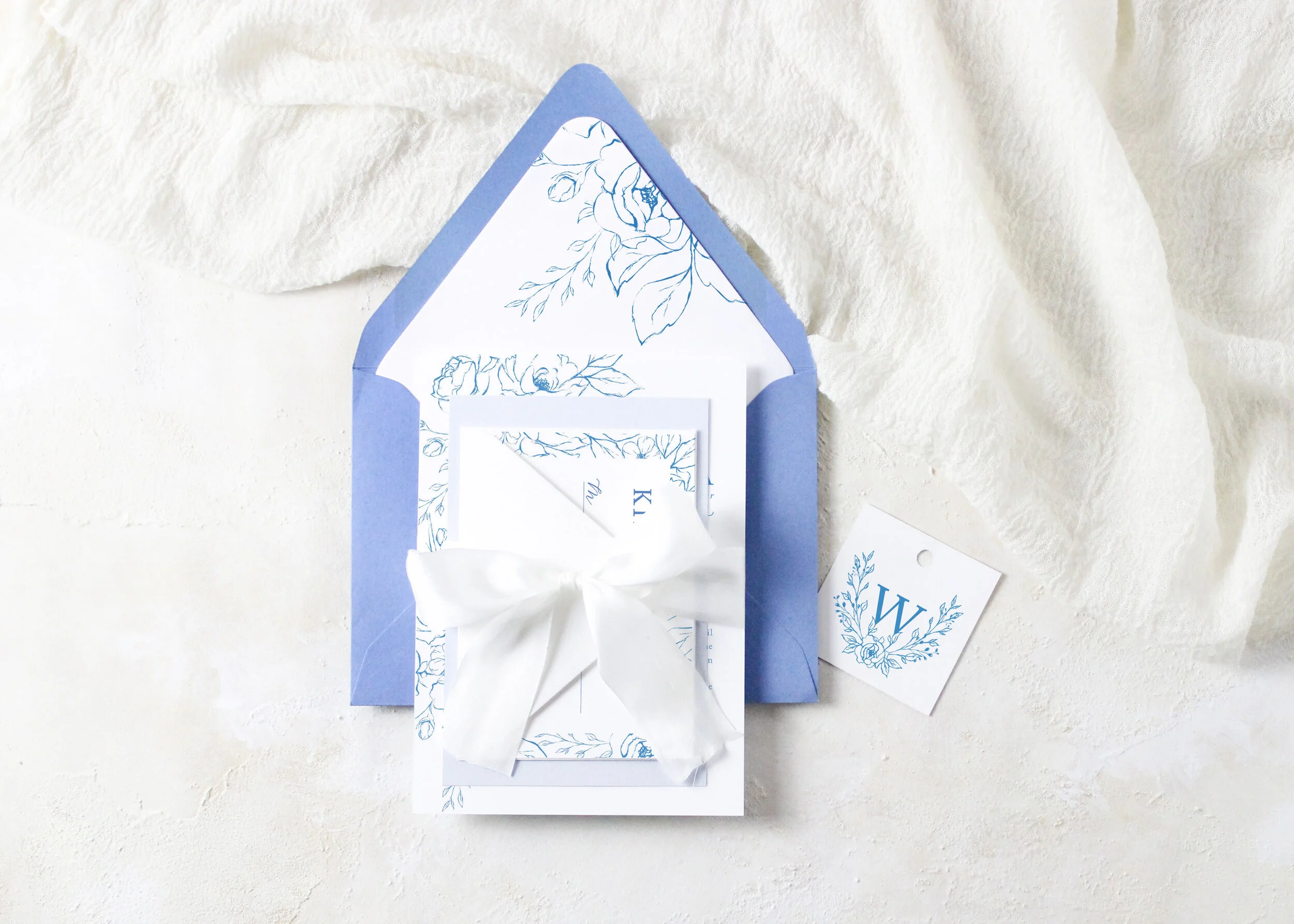 Amelia - Classic Monochromatic Floral Wedding Invitation