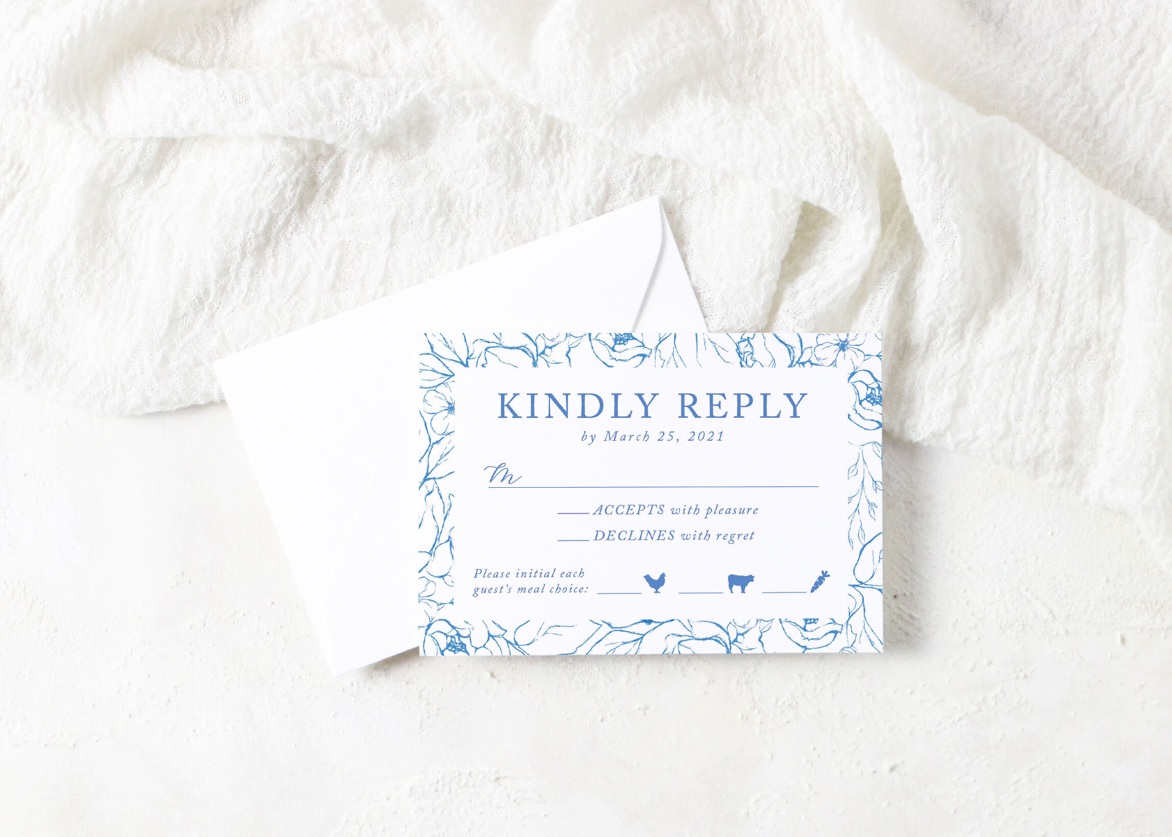 Amelia - Classic Monochromatic Floral Wedding Invitation