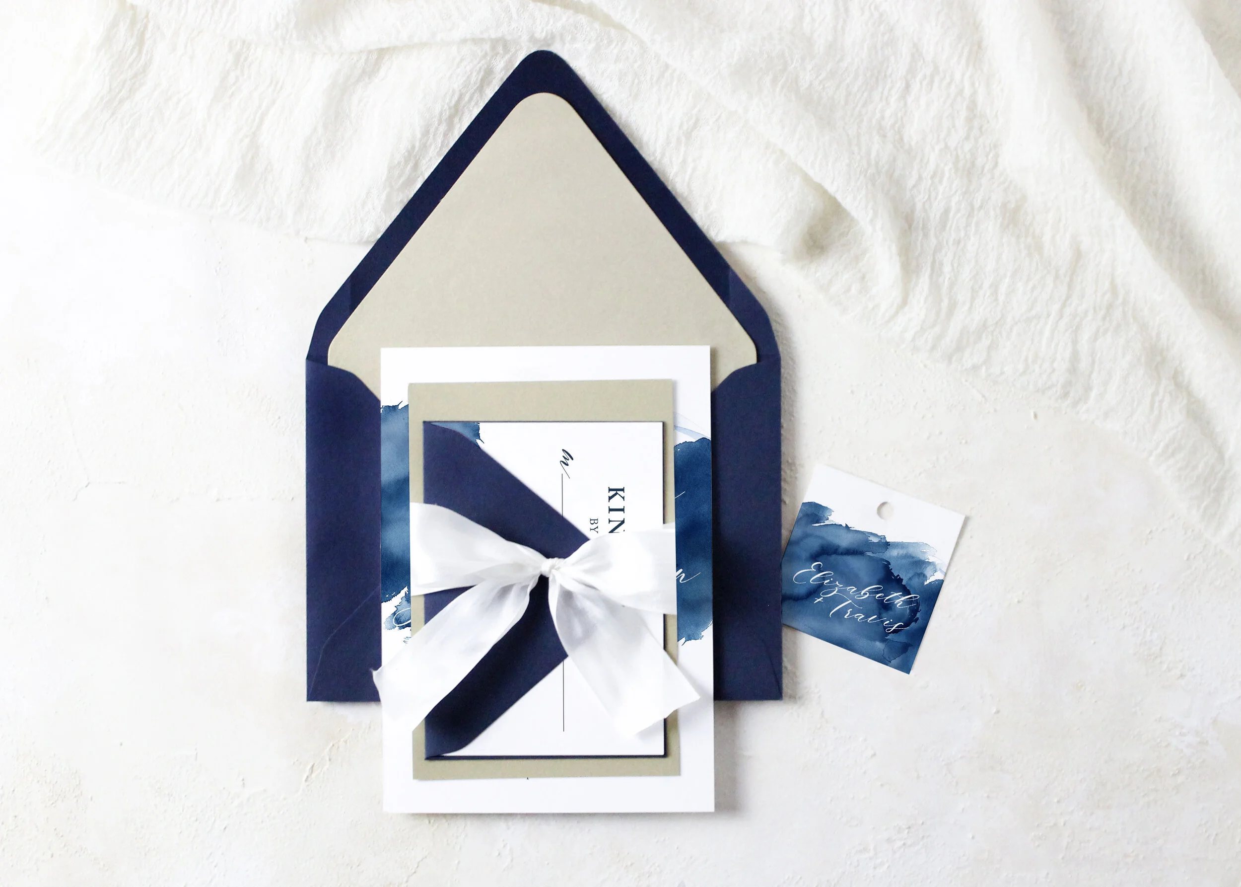 Elizabeth - Calligraphy Style Blue Watercolor Wedding Invitation