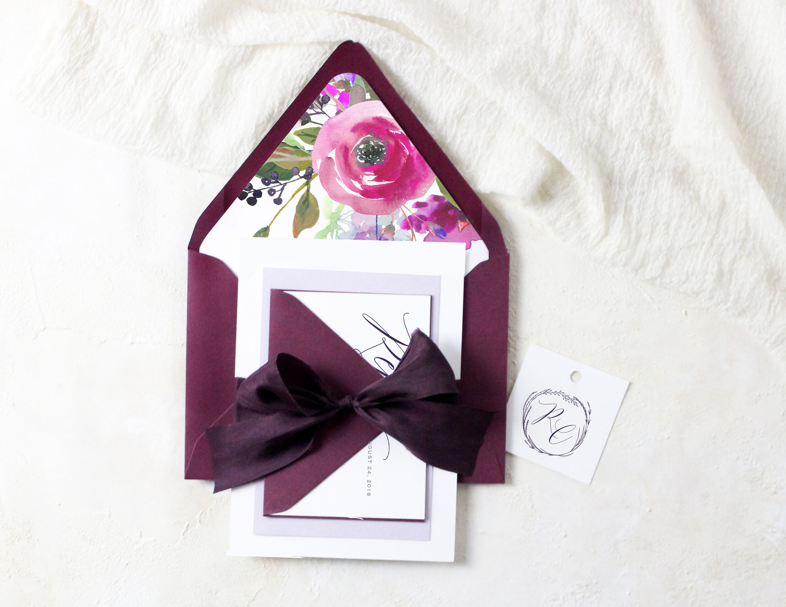 Rachel - Modern Script Boho Monogram Wedding Invitation