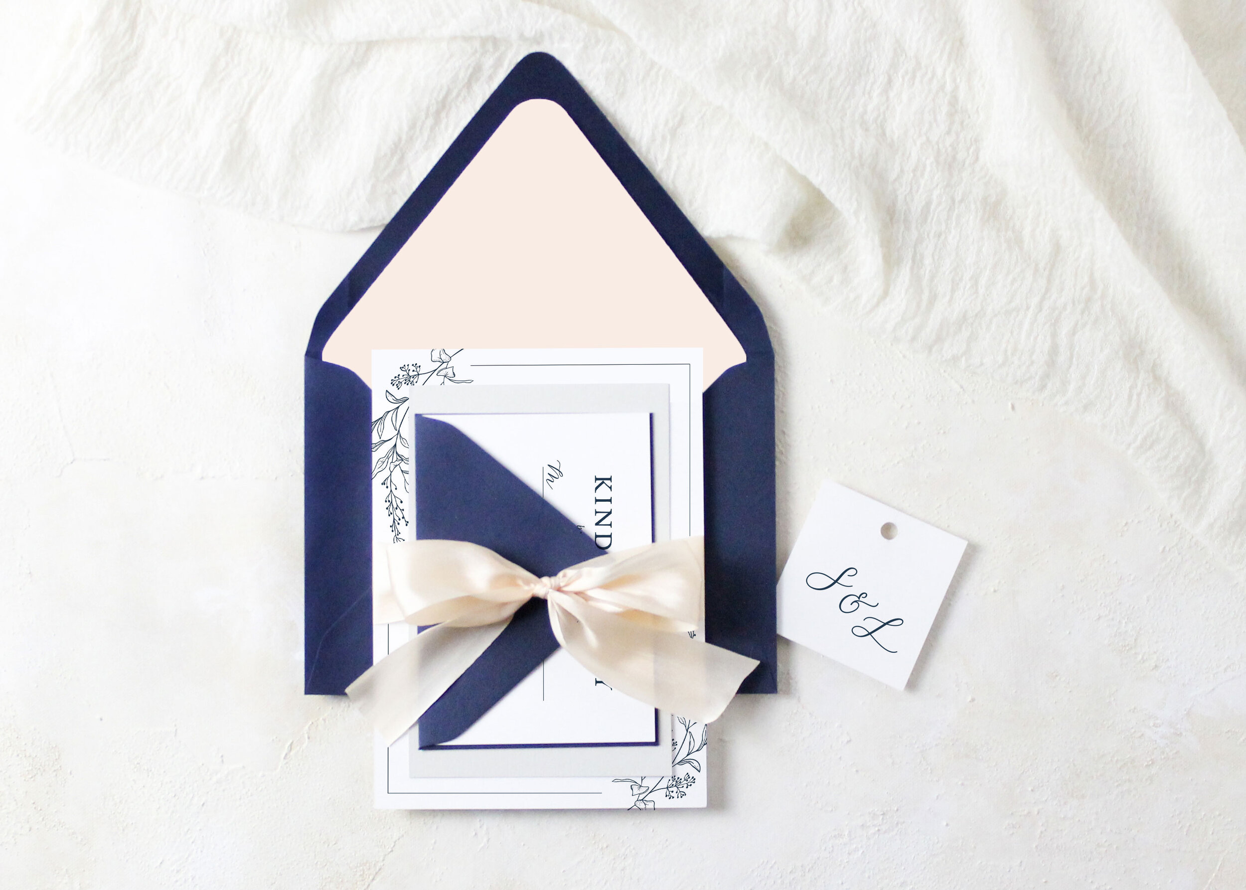 Skylar - Preppy Navy and Blush Wedding Invitation