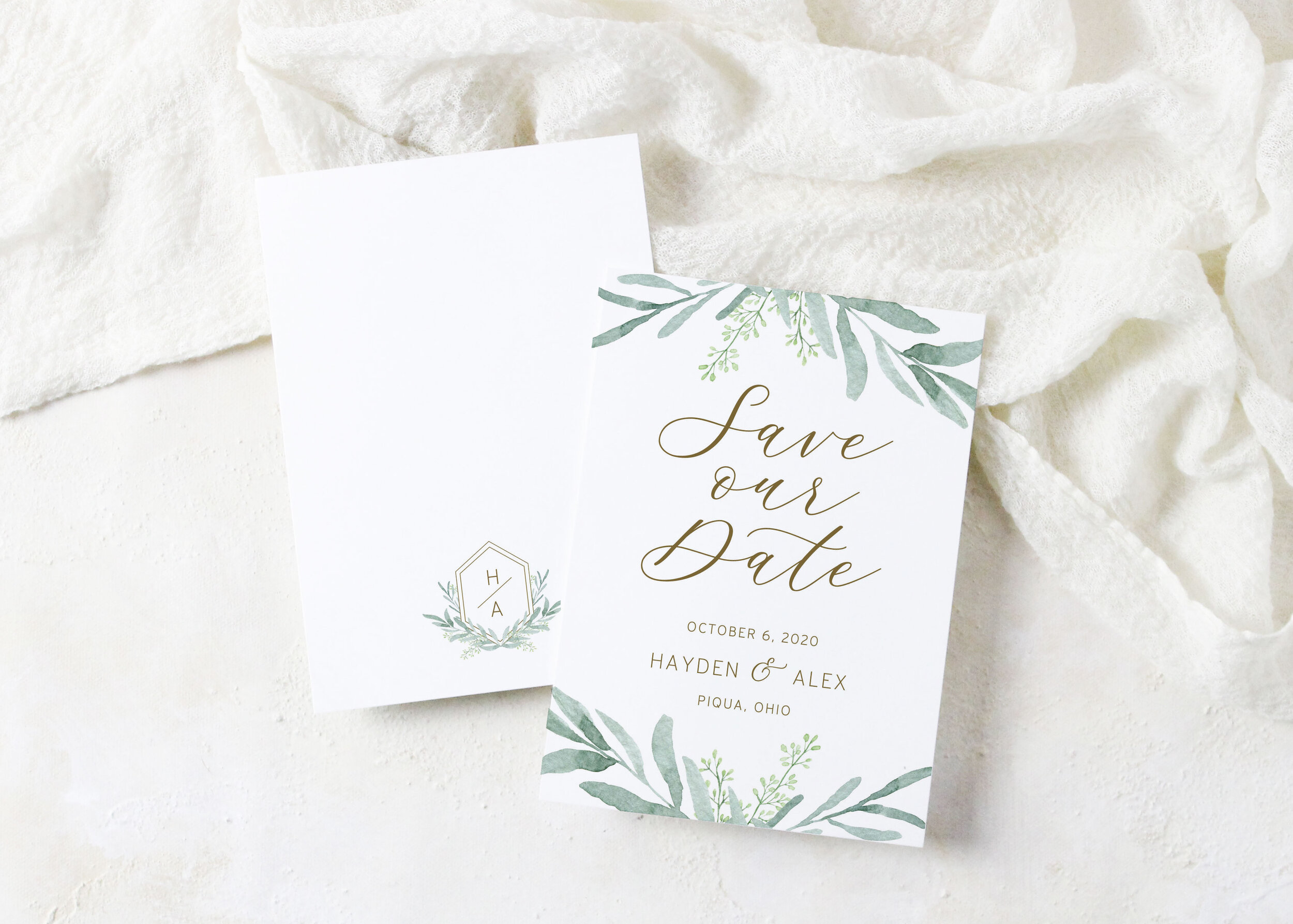 Hayden - Modern Greenery Monogram Save the Date