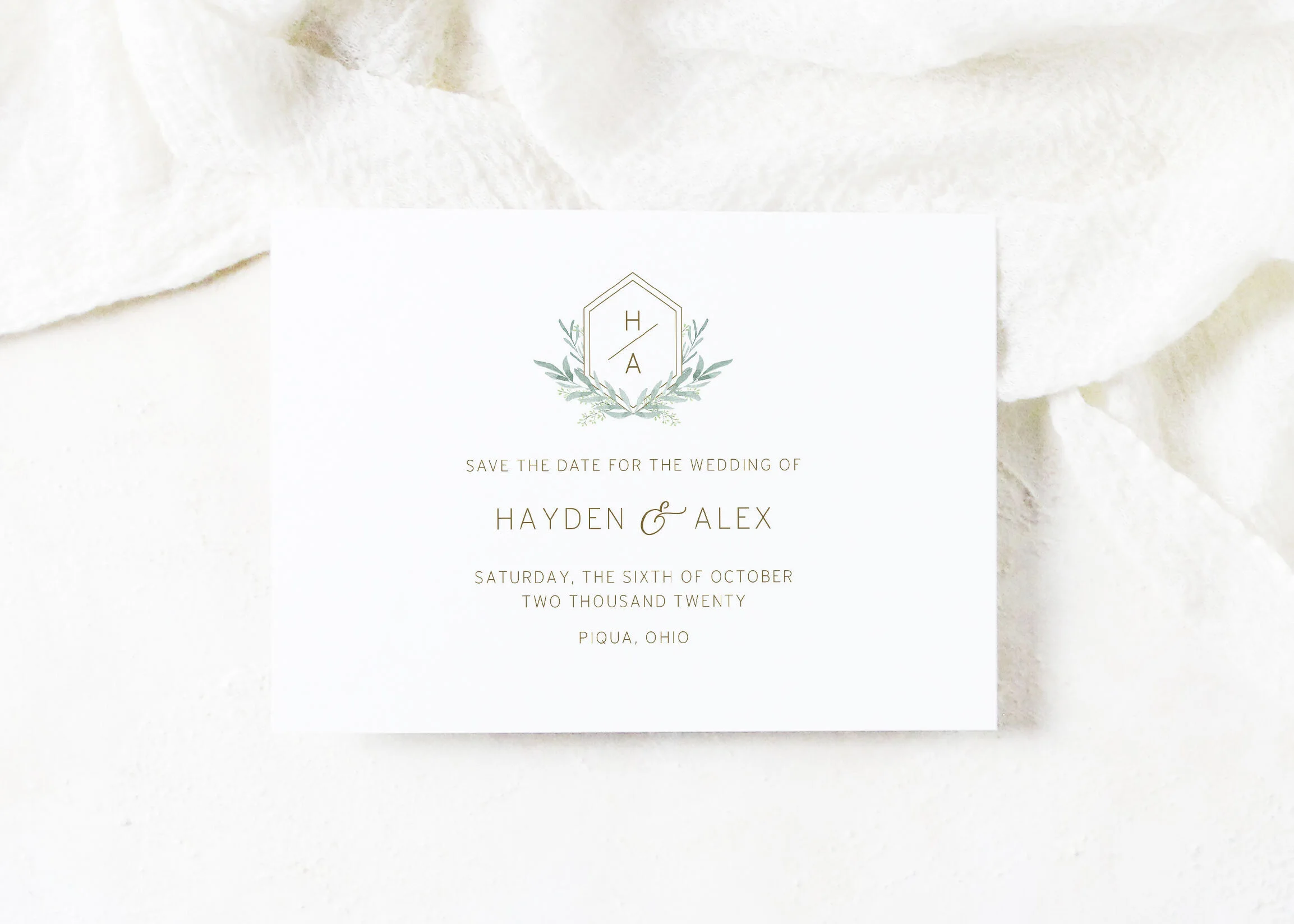 Hayden - Modern Greenery Monogram Save the Date