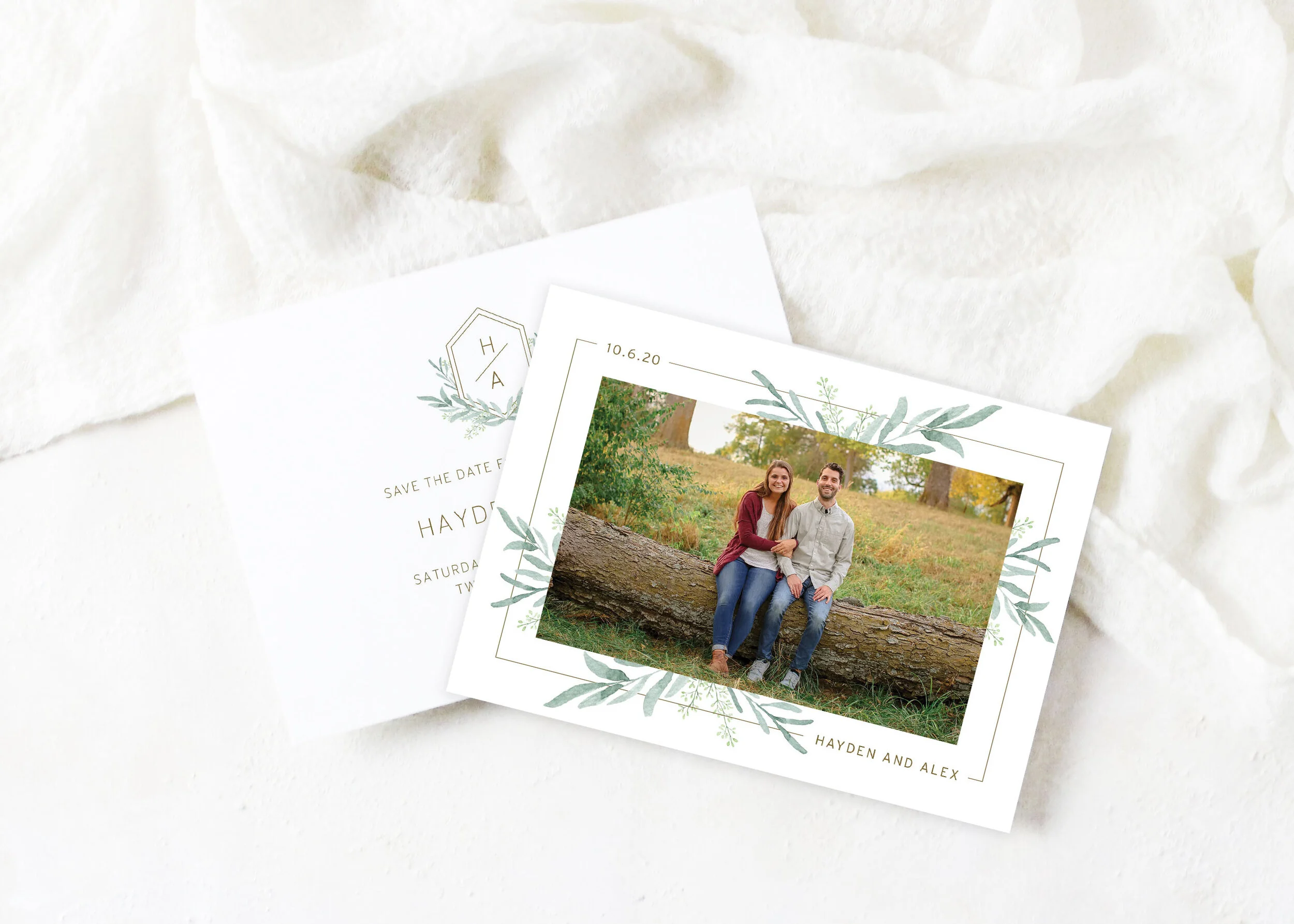 Hayden - Modern Greenery Monogram Save the Date