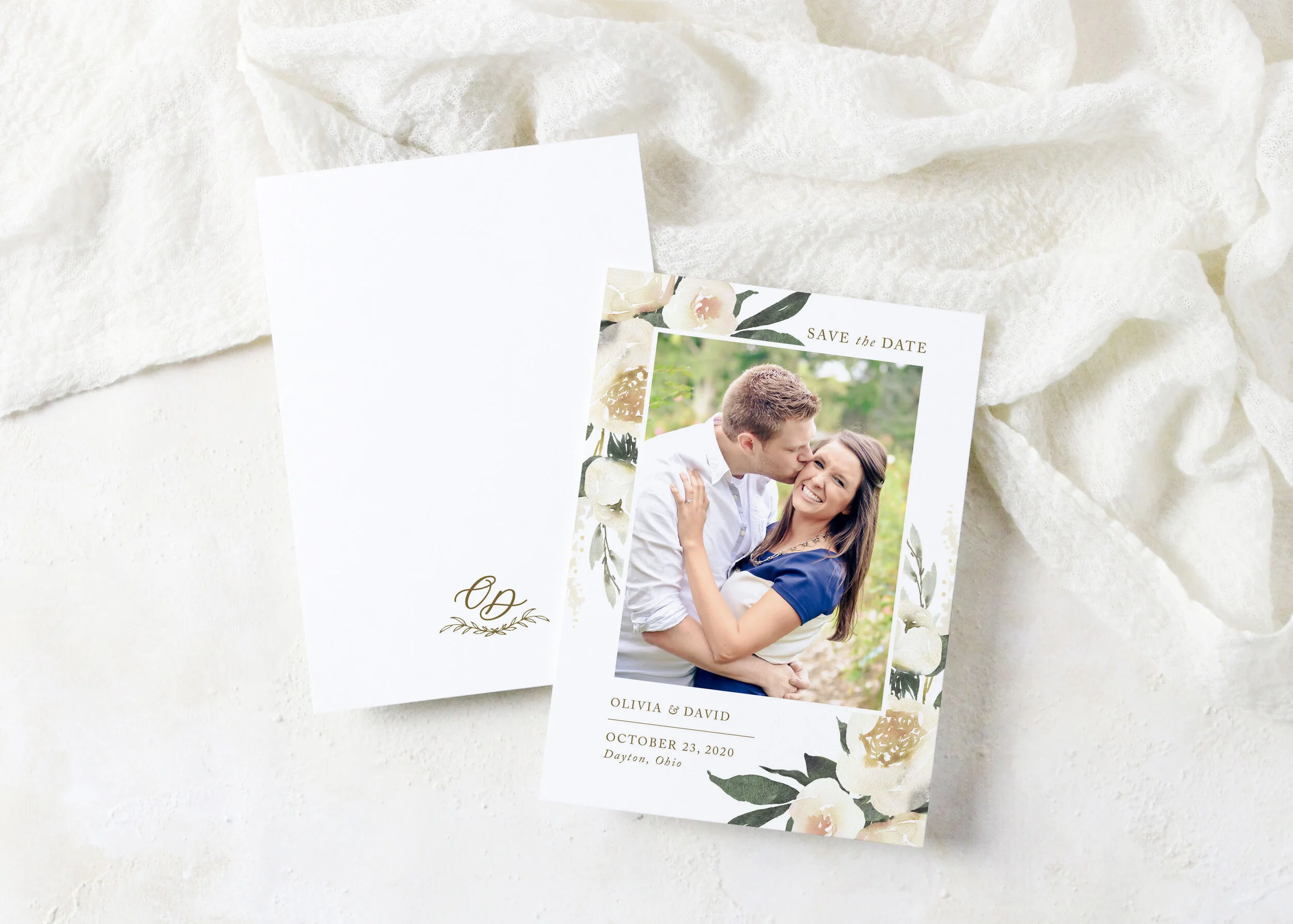 Olivia - Classic Neutral Floral Monogram Save the Date