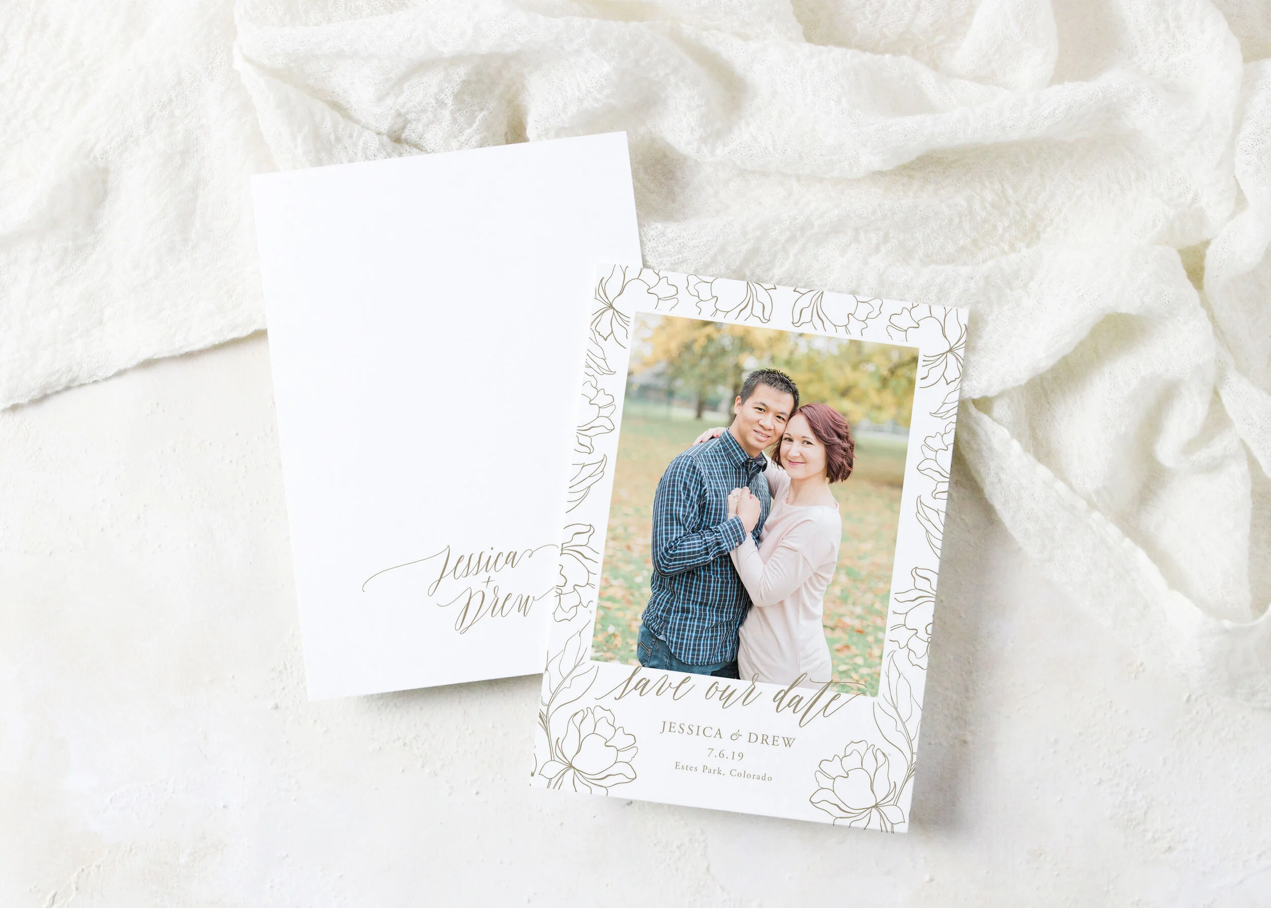 Jessica - Classic Script and Floral Save the Date