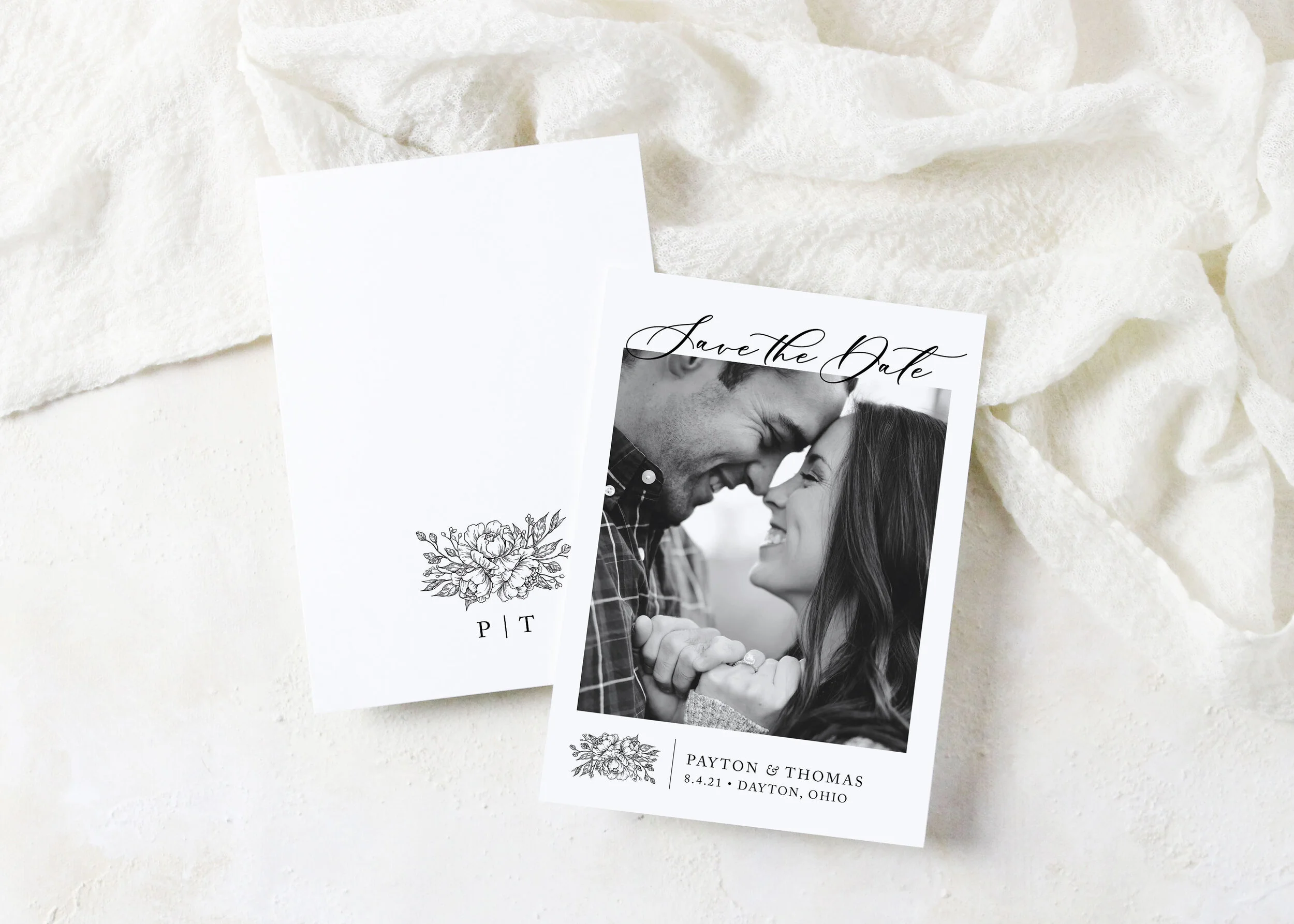 Payton - Classic Script and Floral Save the Date