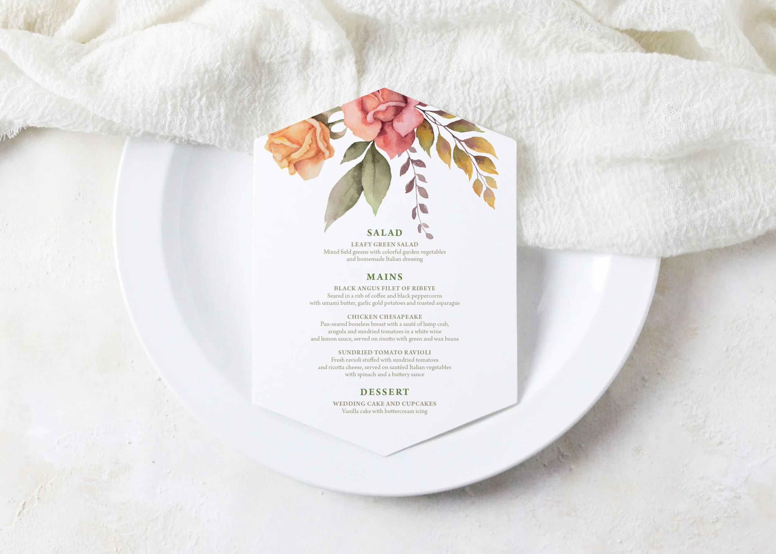 Courtney - Classic Script and Floral Wedding Menu