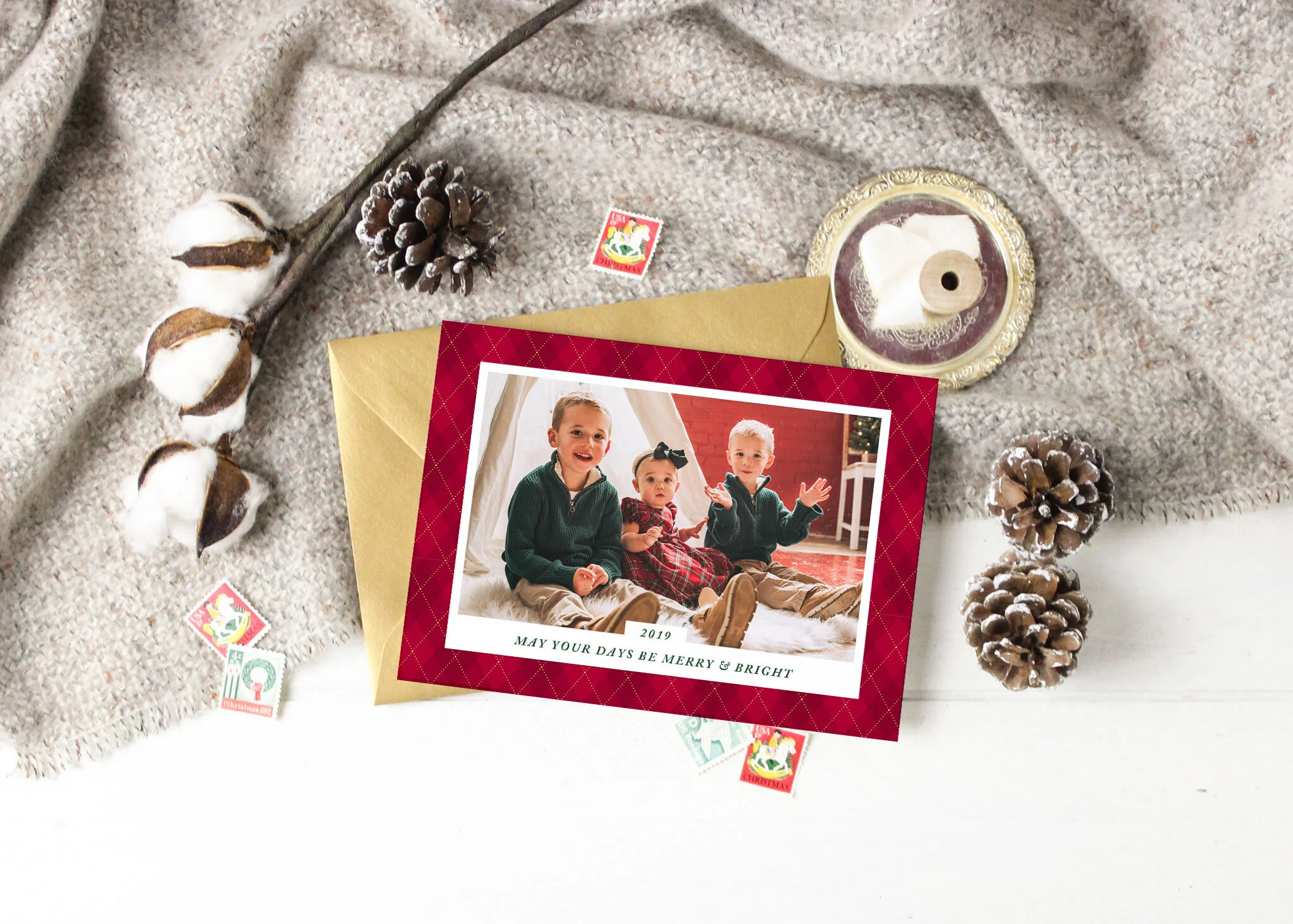Merry and Bright Argyle Card