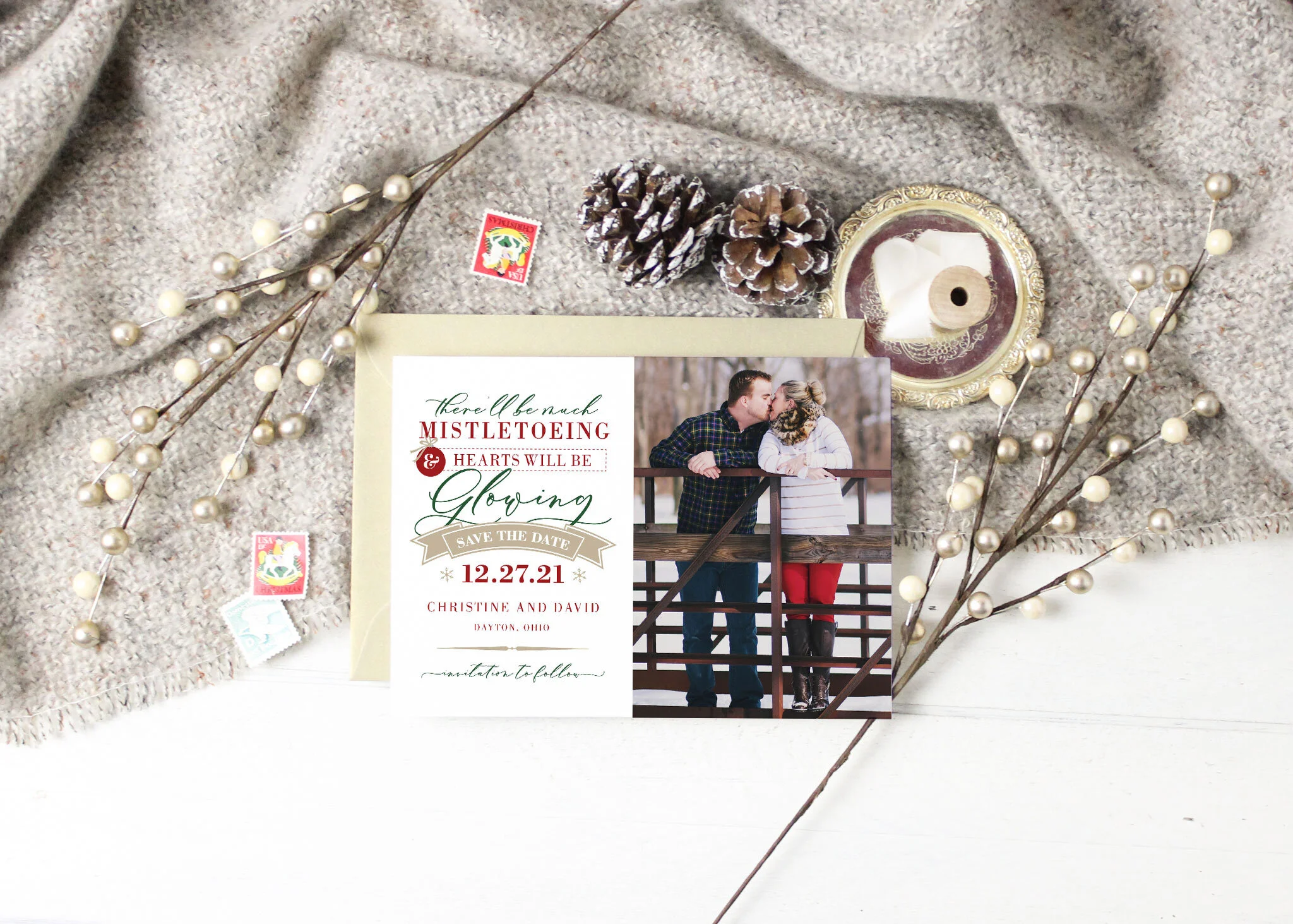 Much Mistletoeing Save the Date Card