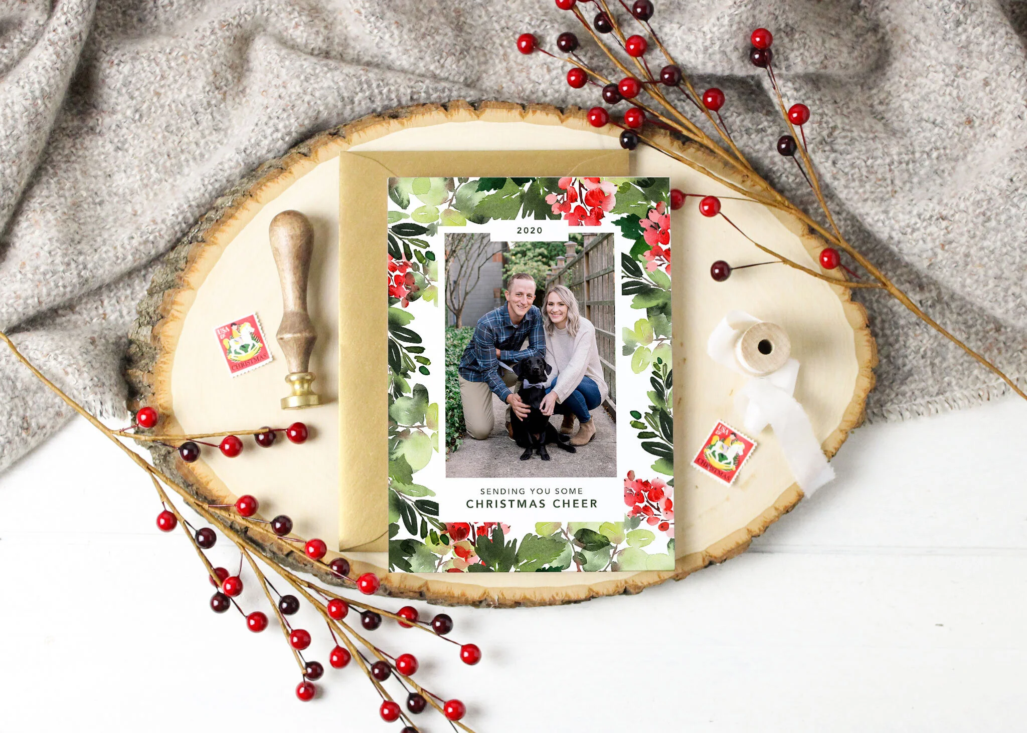 Holly Leaf Christmas Cheer Card