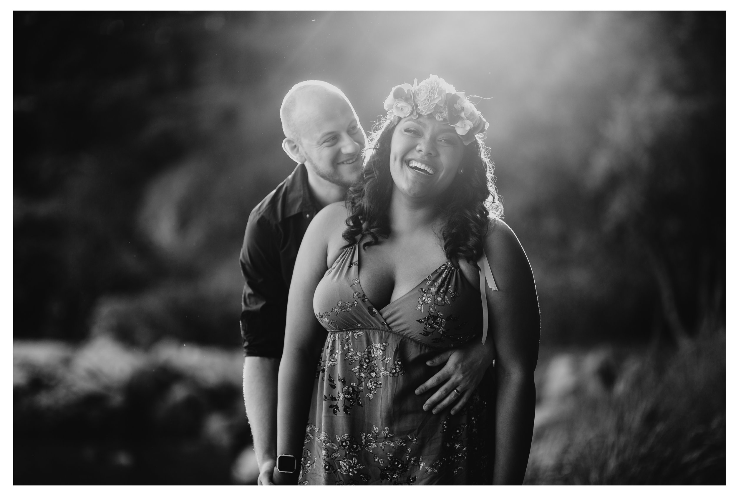 couple girl smile hug vancouver engagement whytecliff park
