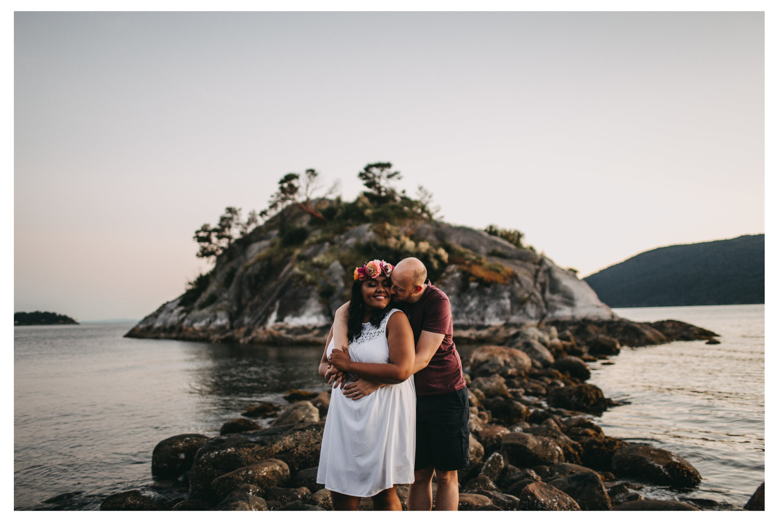 engagement whytecliff park couple hug rock engaged
