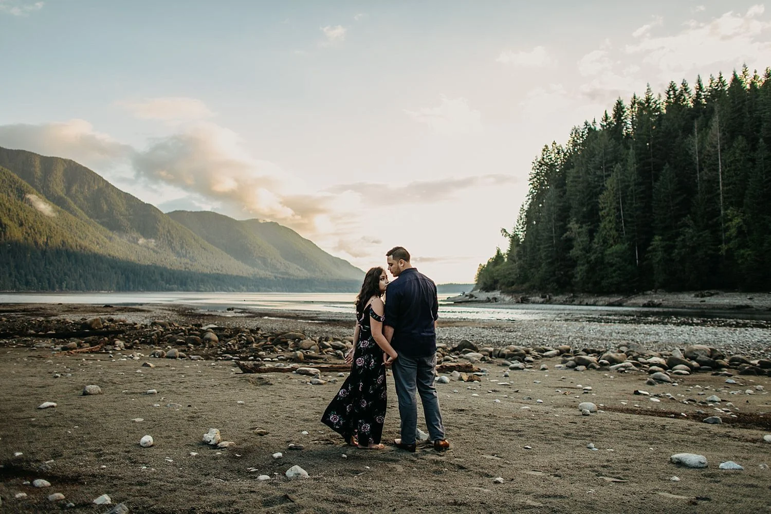 Copy of beach shore mountains tree alouette lake couple