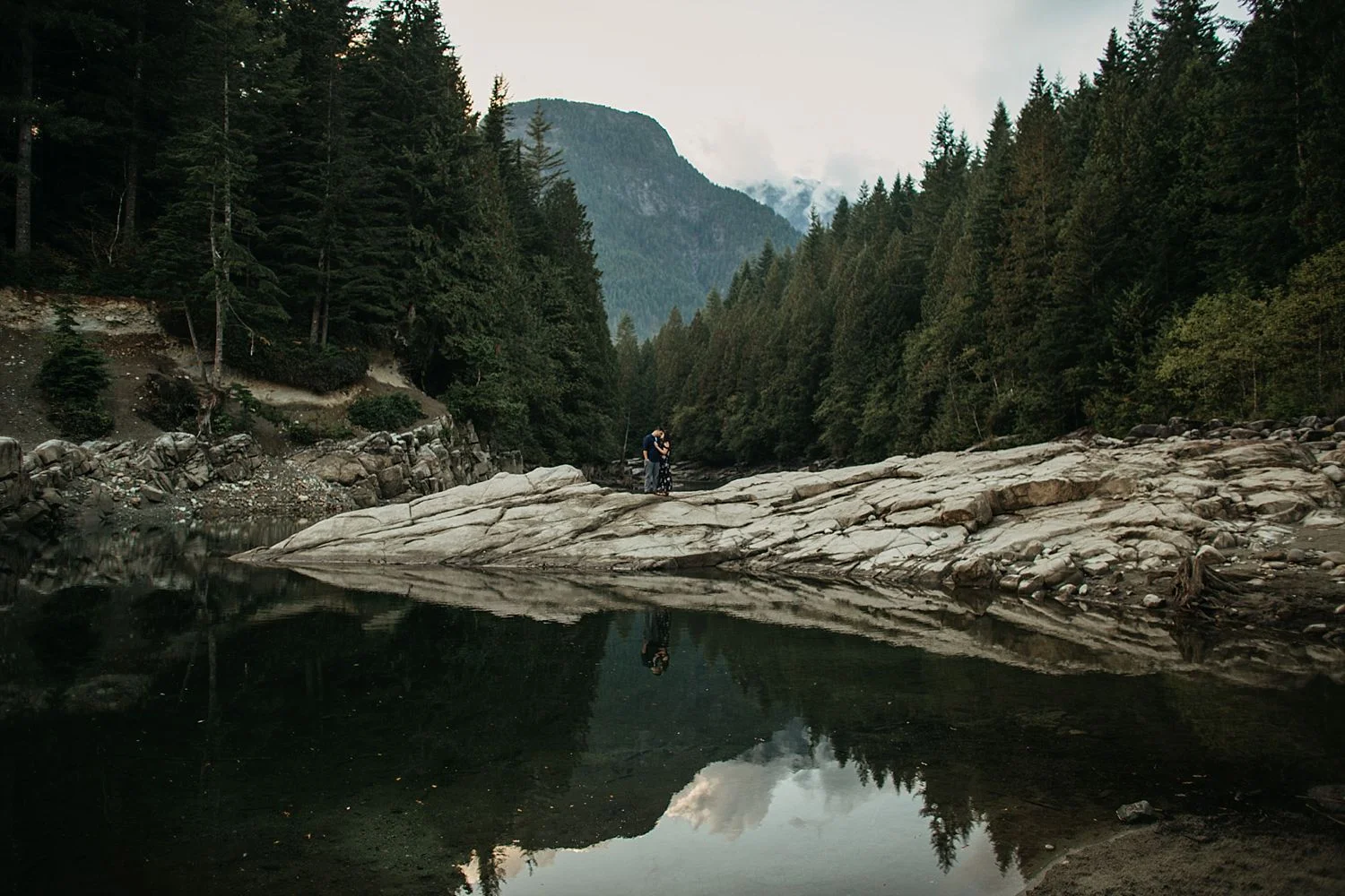 Copy of trees lake mountain view engaged couple