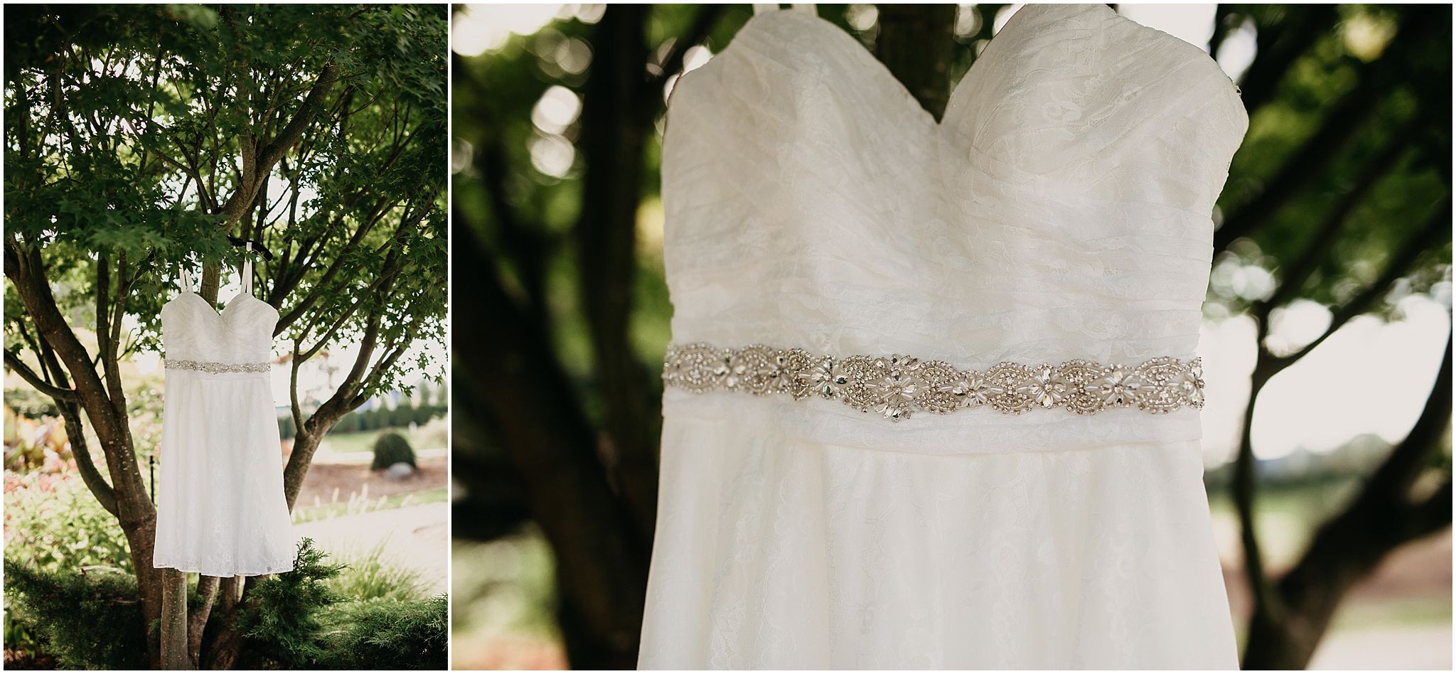 wedding dress hanging in tree pitt meadows wedding