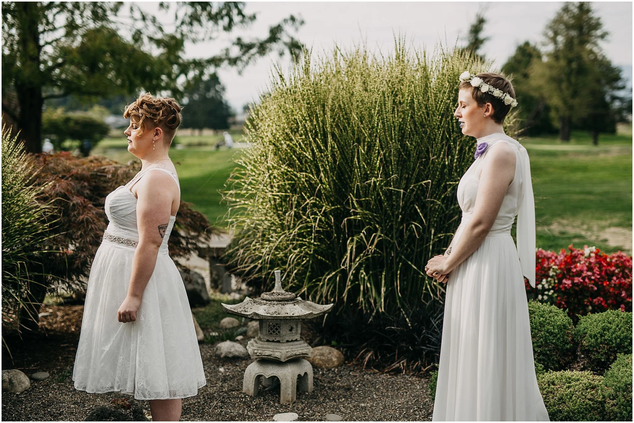 same sex couple first look pitt meadows wedding