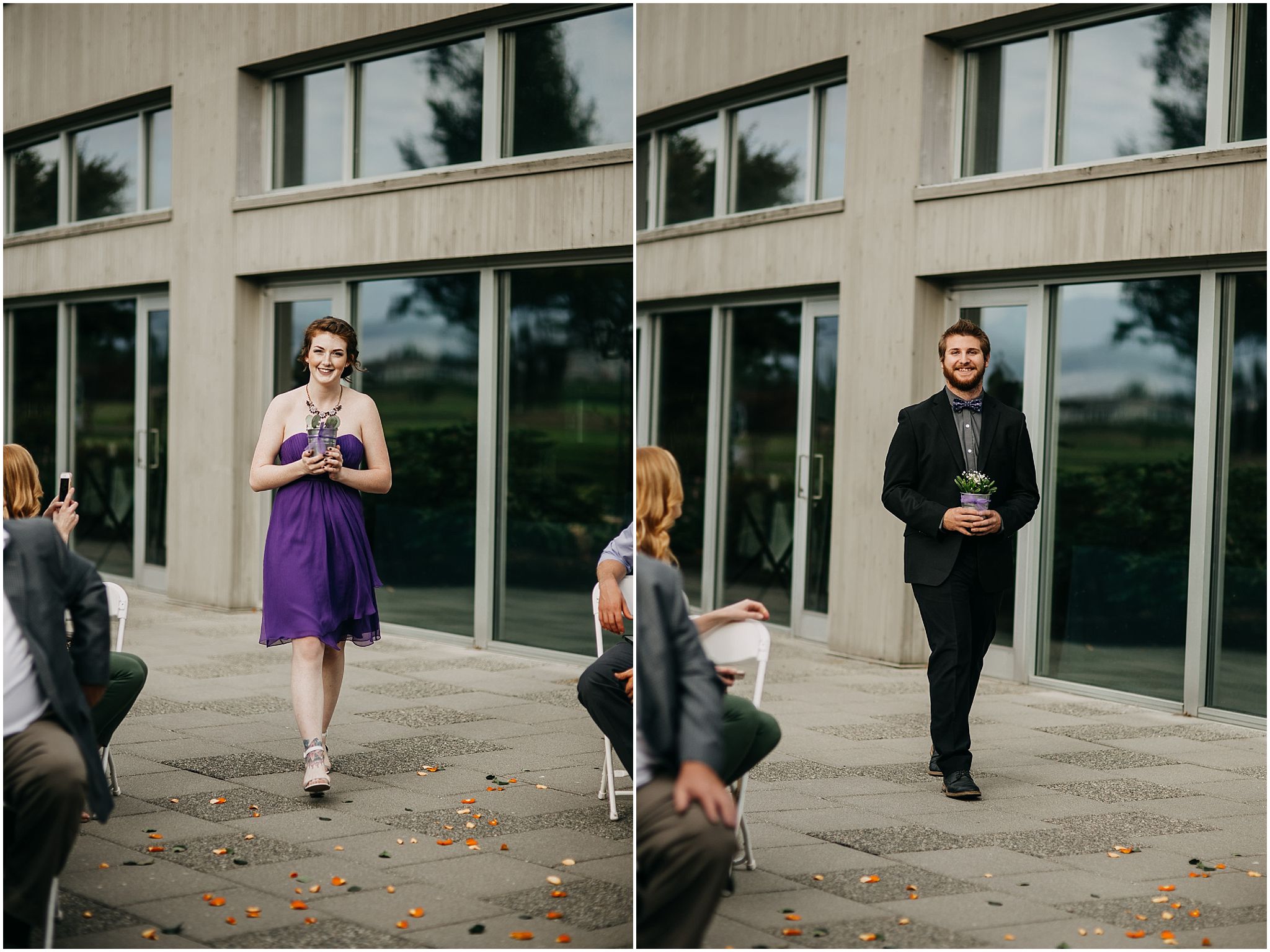 maid of honour best man walking down aisle ceremony pitt meadows wedding