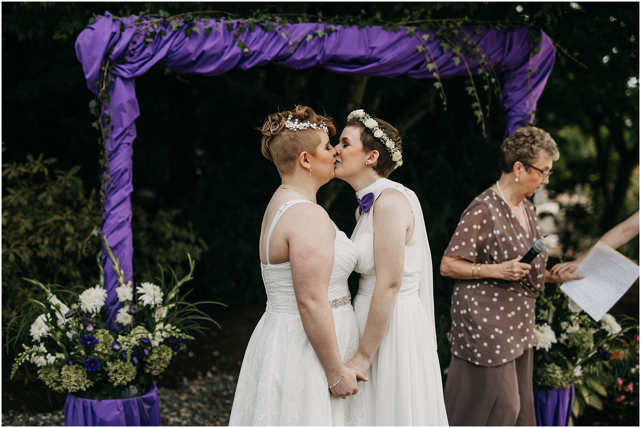 same sex couple first kiss wedding ceremony pitt meadows