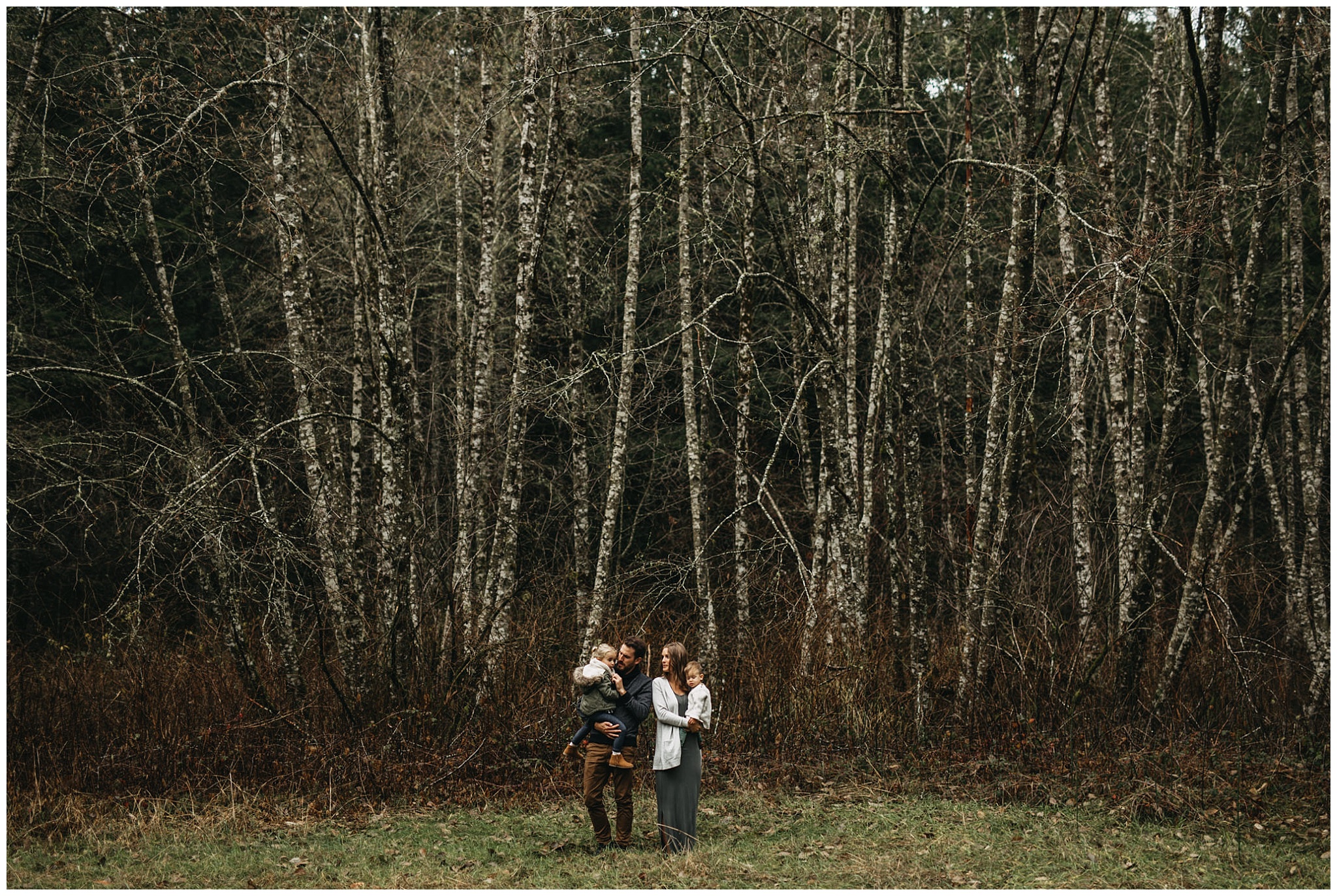 chilliwack forest trees family standing field kids parents