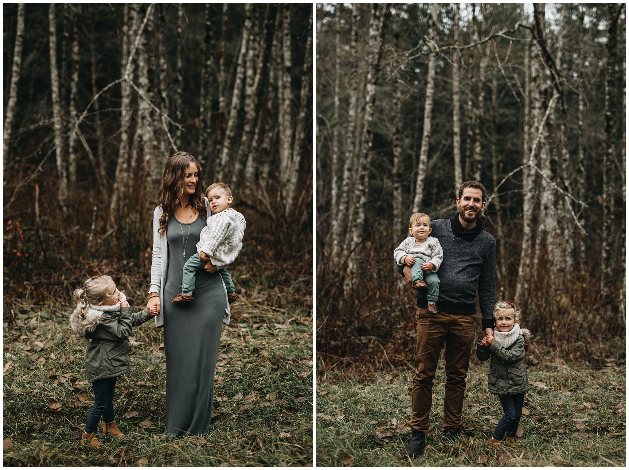 mom dad kids holding hands family chilliwack photos forest trees