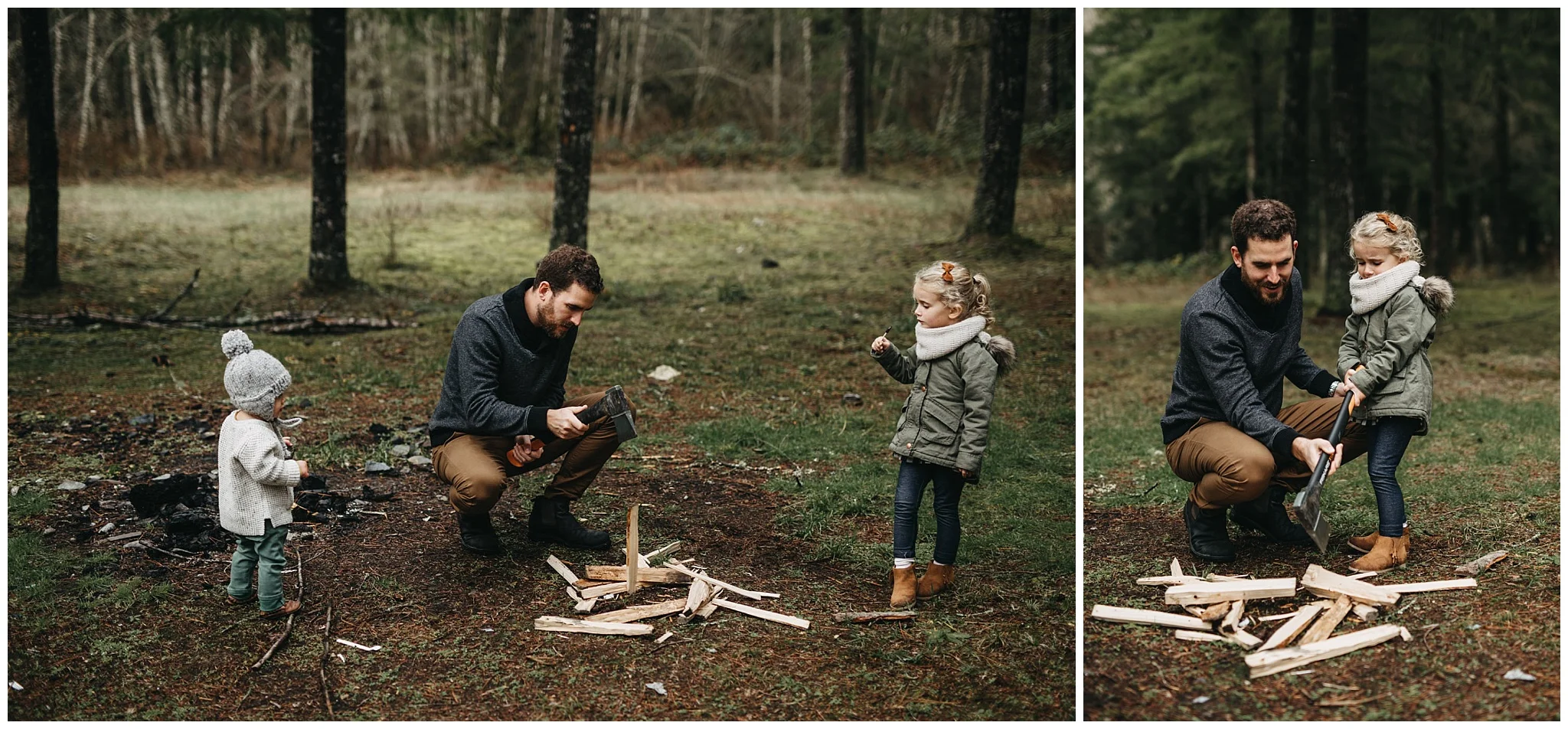 dad chopping firewood with kids family photos chilliwack forest
