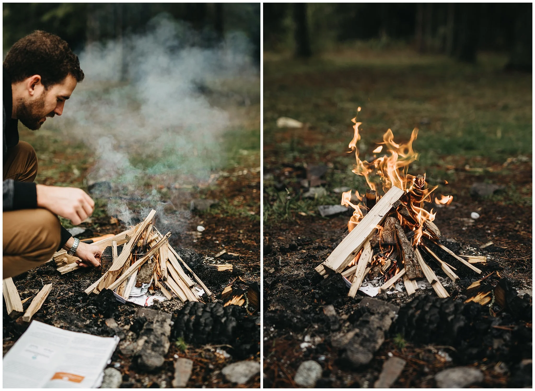 dad building campfire with family chilliwack family photos