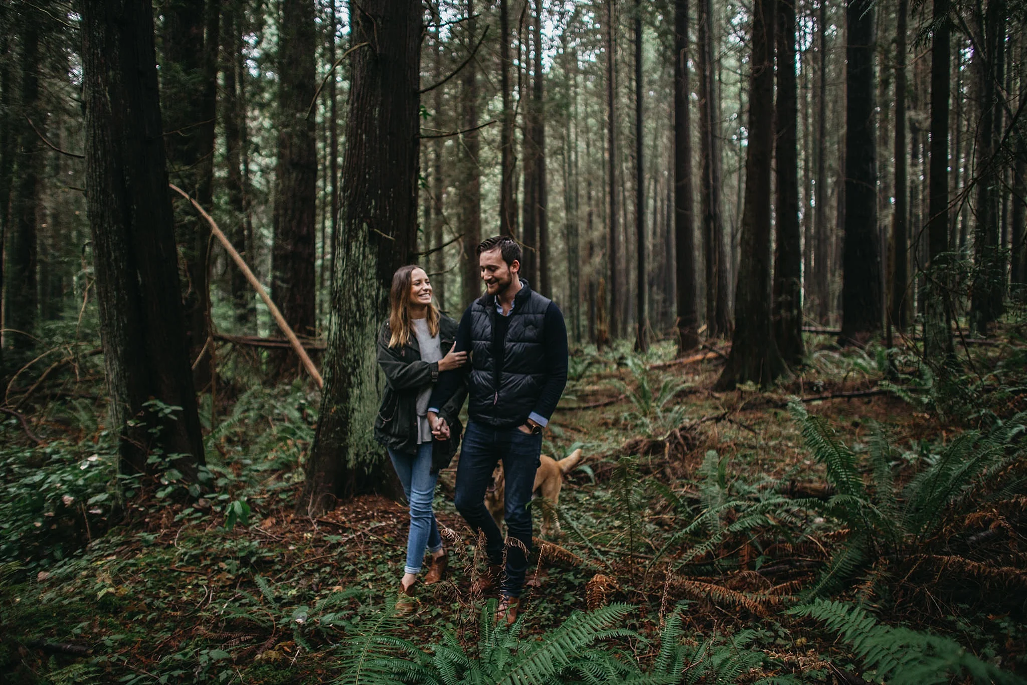 couple engagement photos pacific spirit park dog