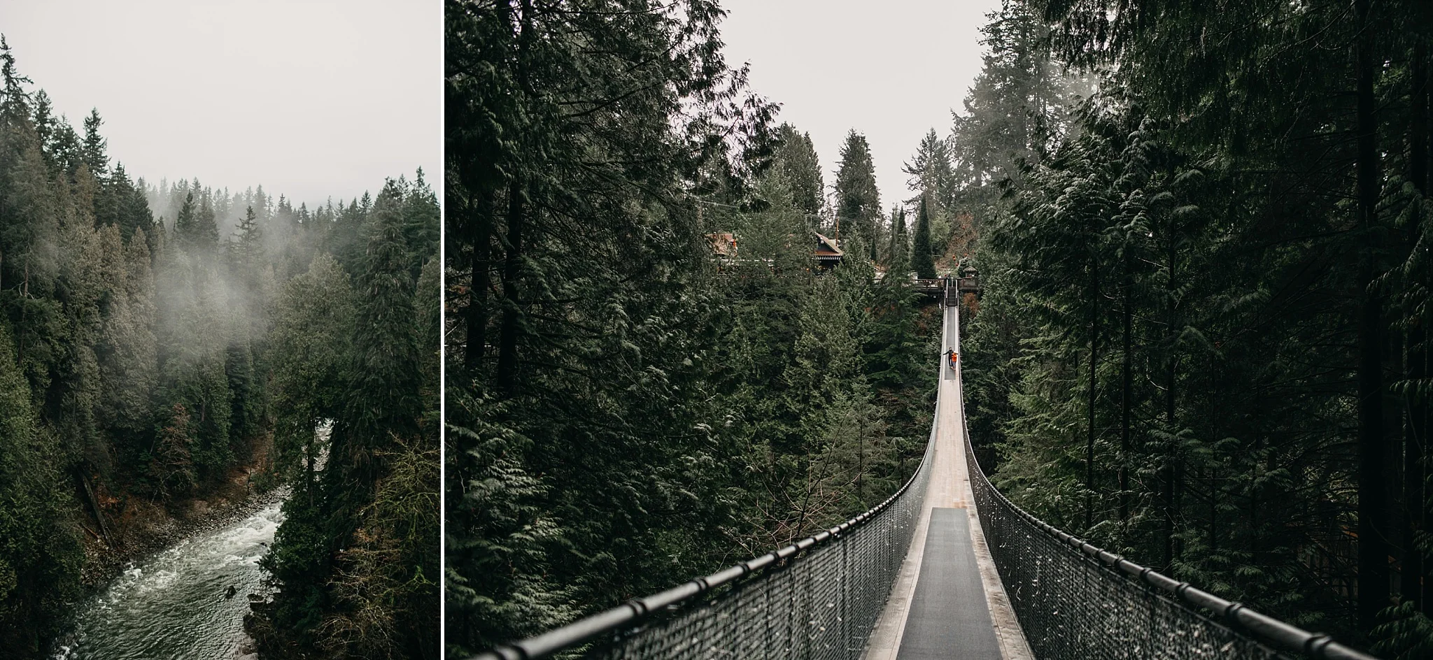 foggy misty rainy capilano suspension bridge north vancouver
