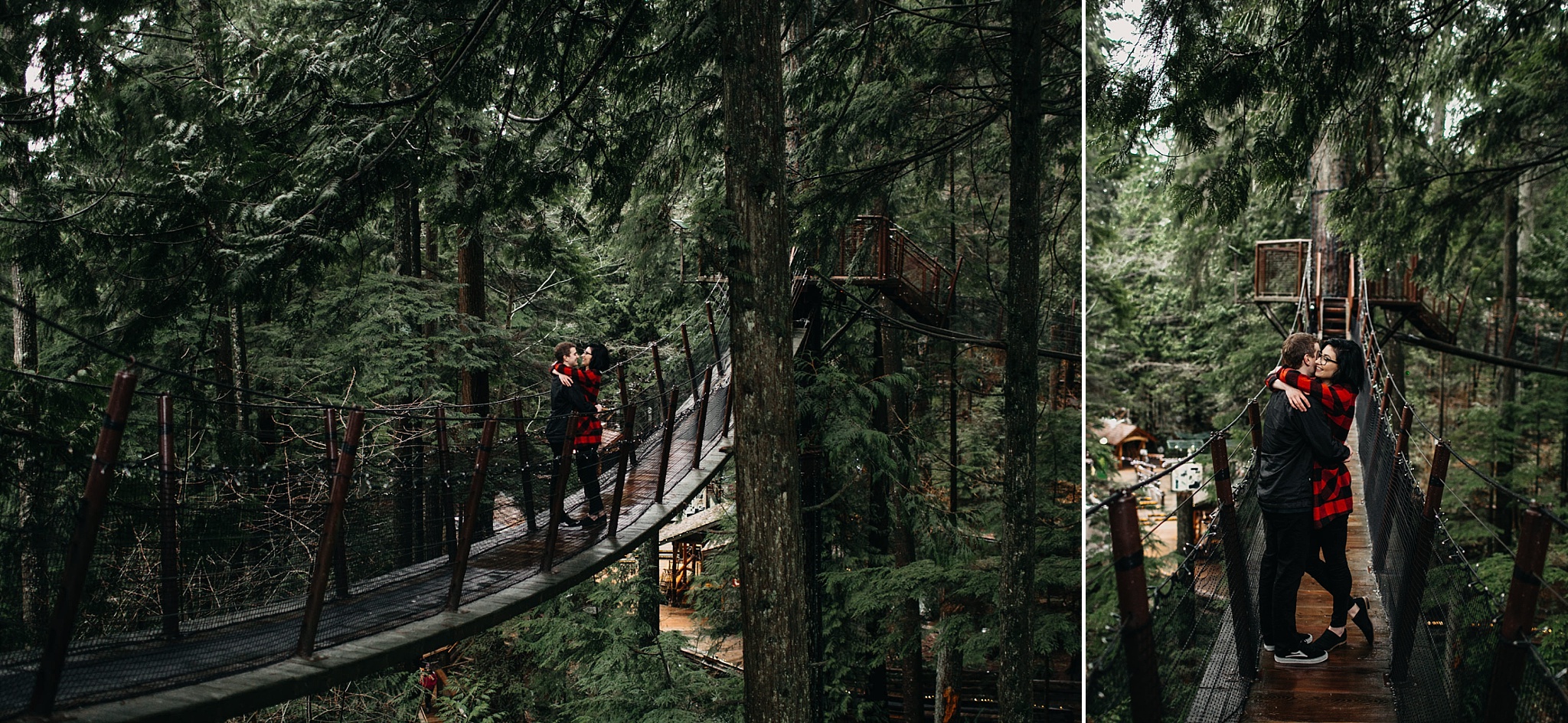 couple standing on bridge treetop adventures capilano suspension bridge