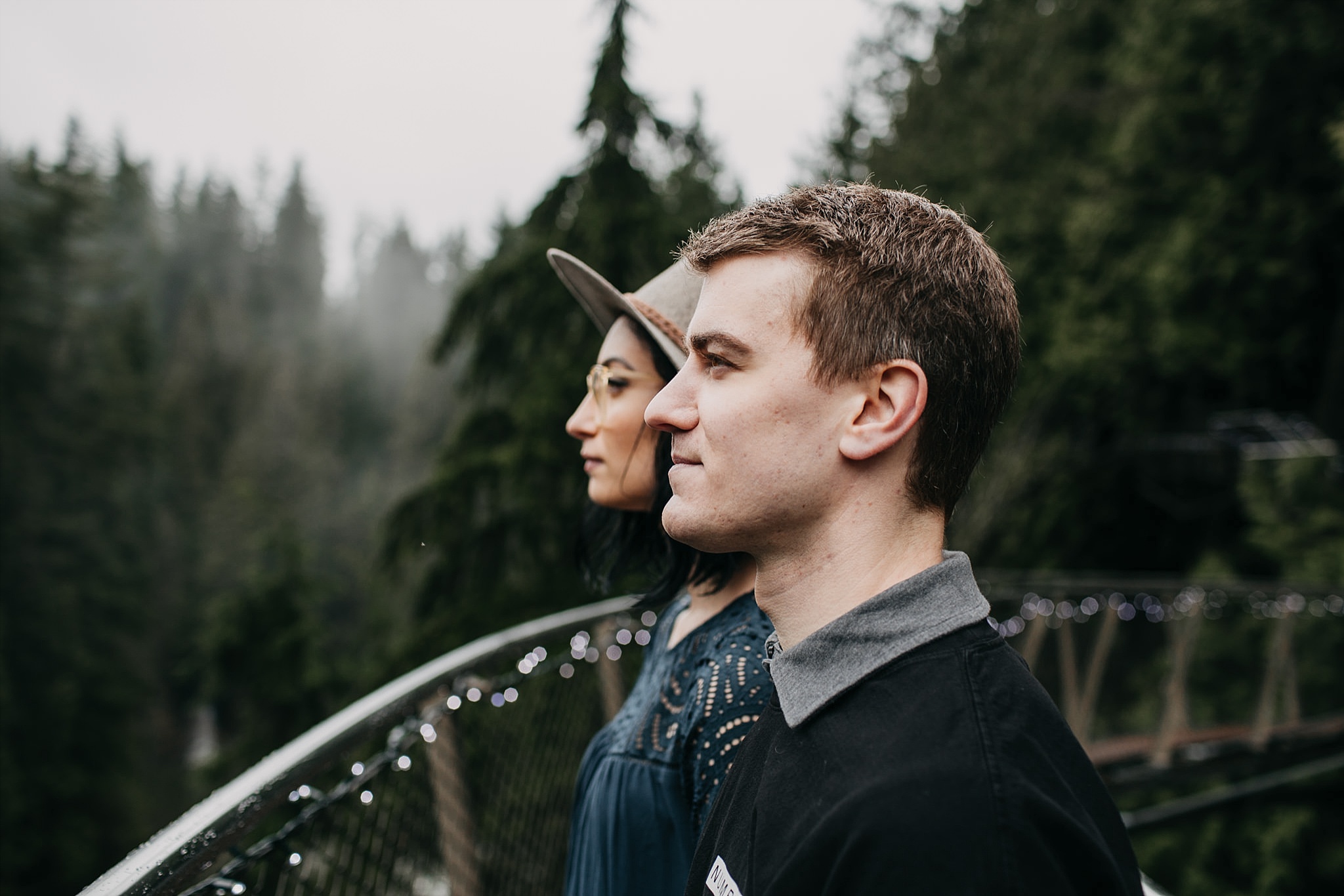 hipster couple capilano suspension bridge engagement photos