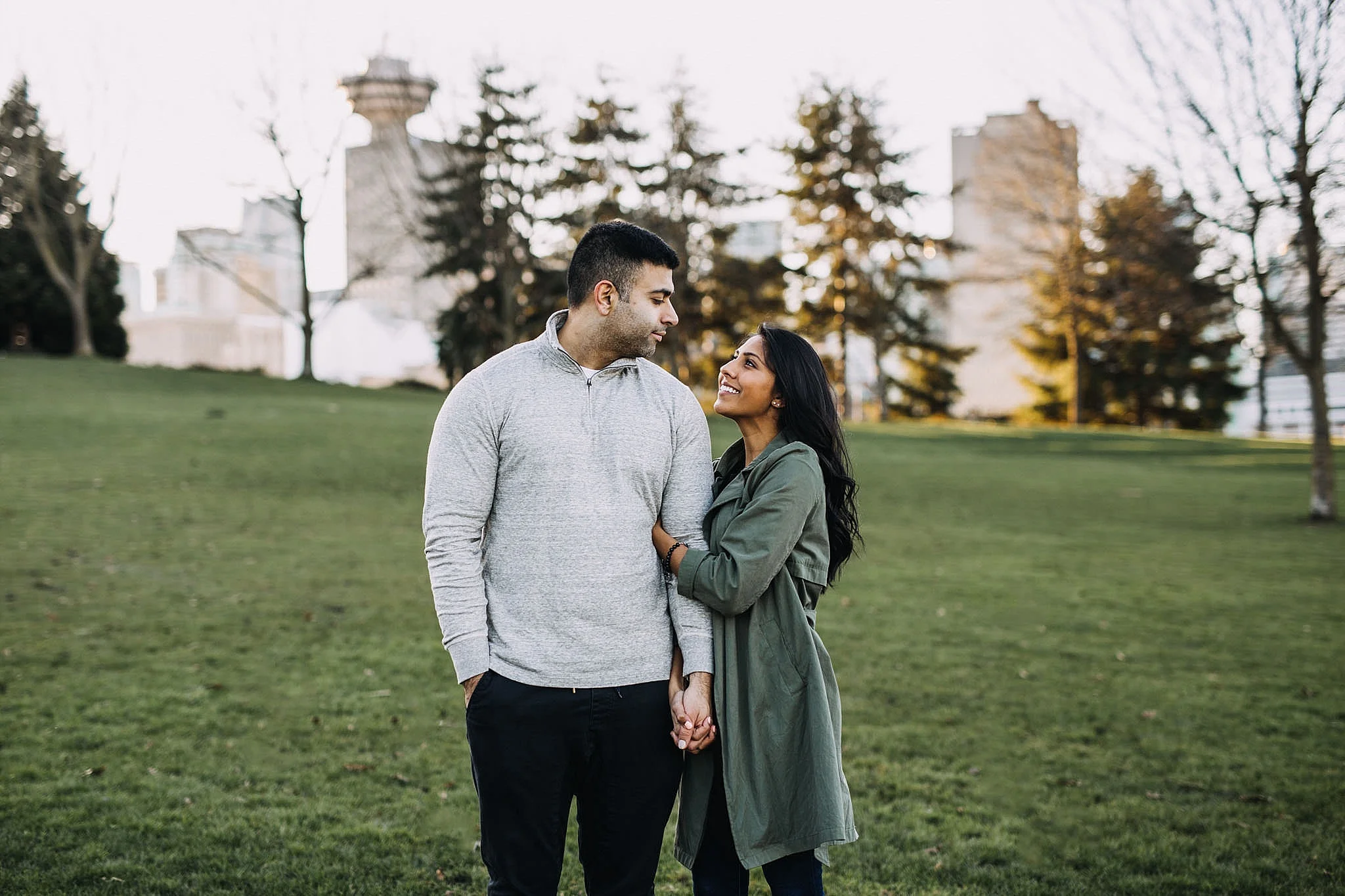 crab park vancouver engagement sunset couple
