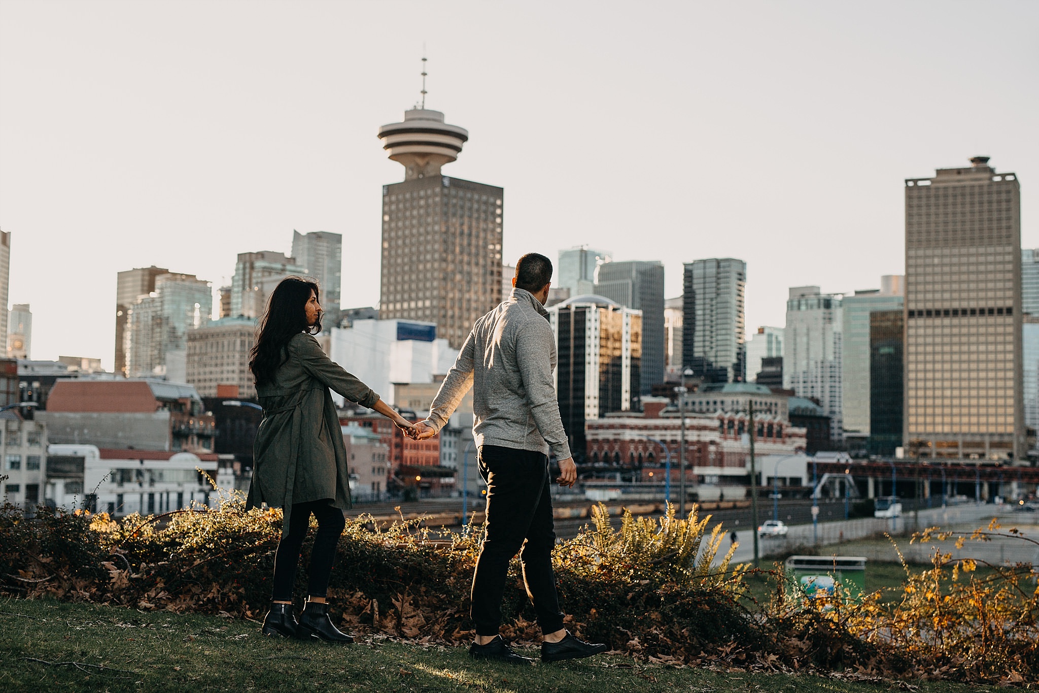 vancouver city skyline downtown engagement session