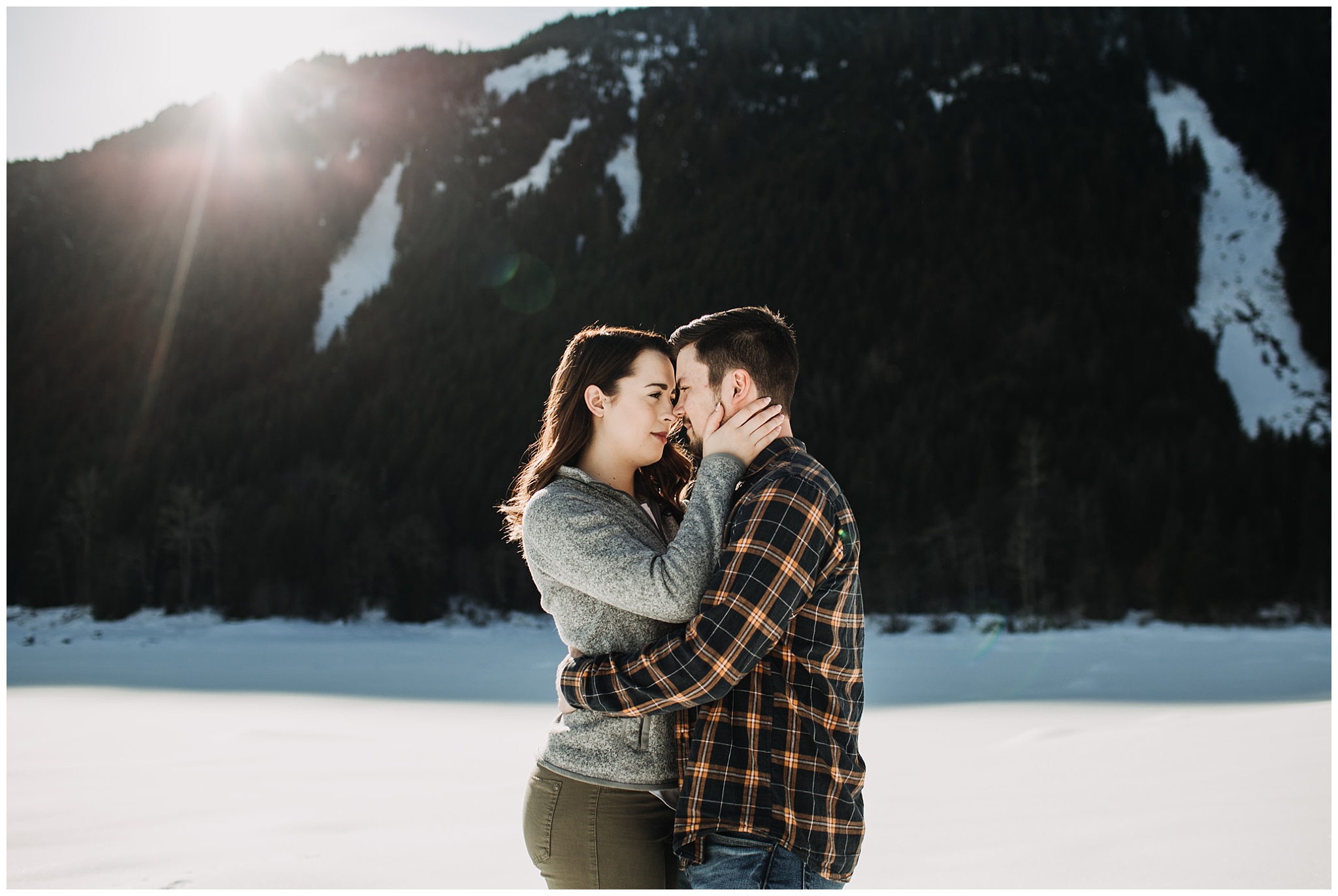 sunny day engagement session jones lake chilliwack snow mountains