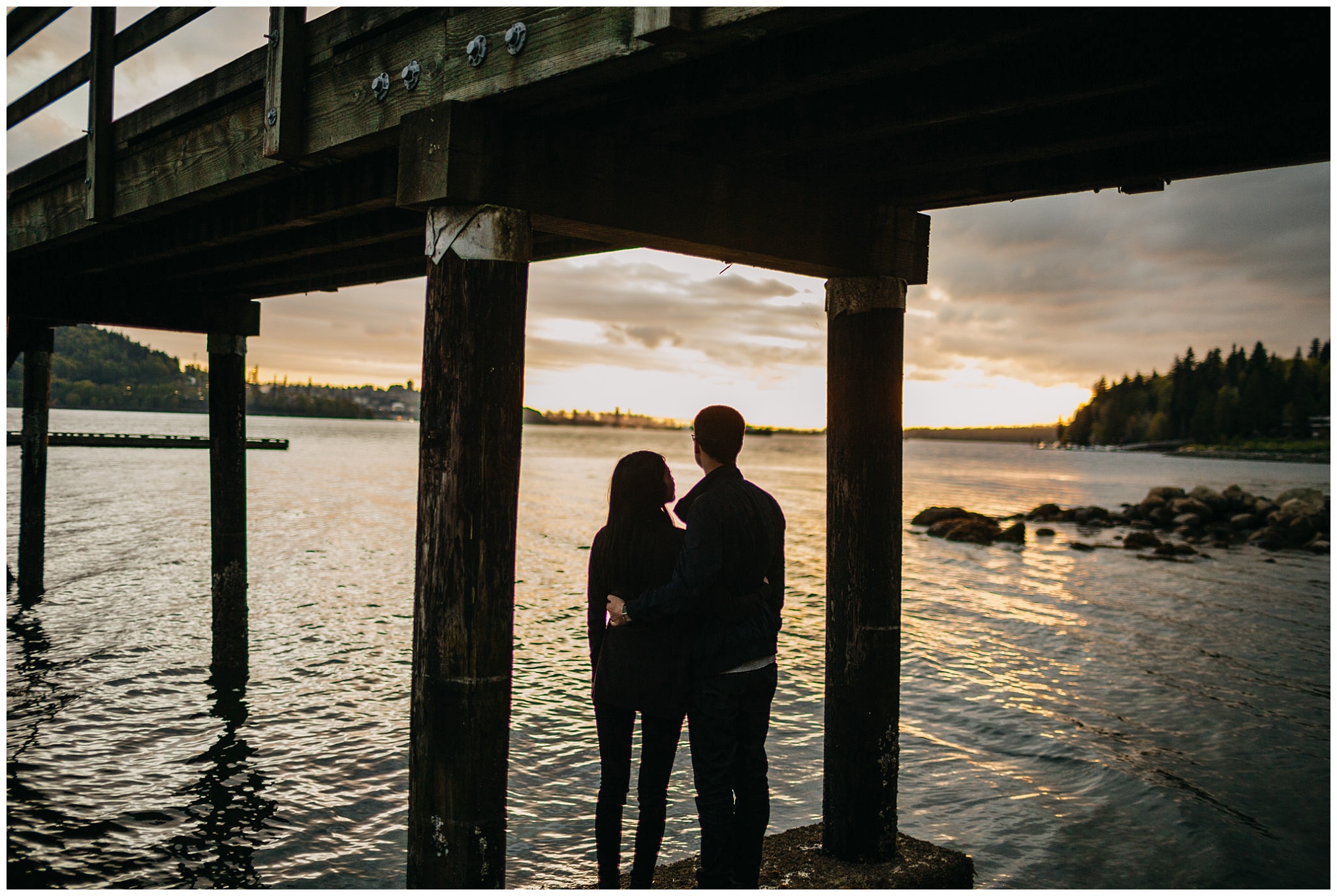couple silhouette sunset vancouver beach engagement