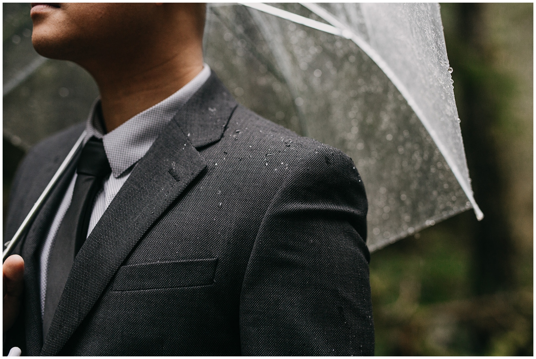 rain groom's suit pnw intimate wedding golden ears forest