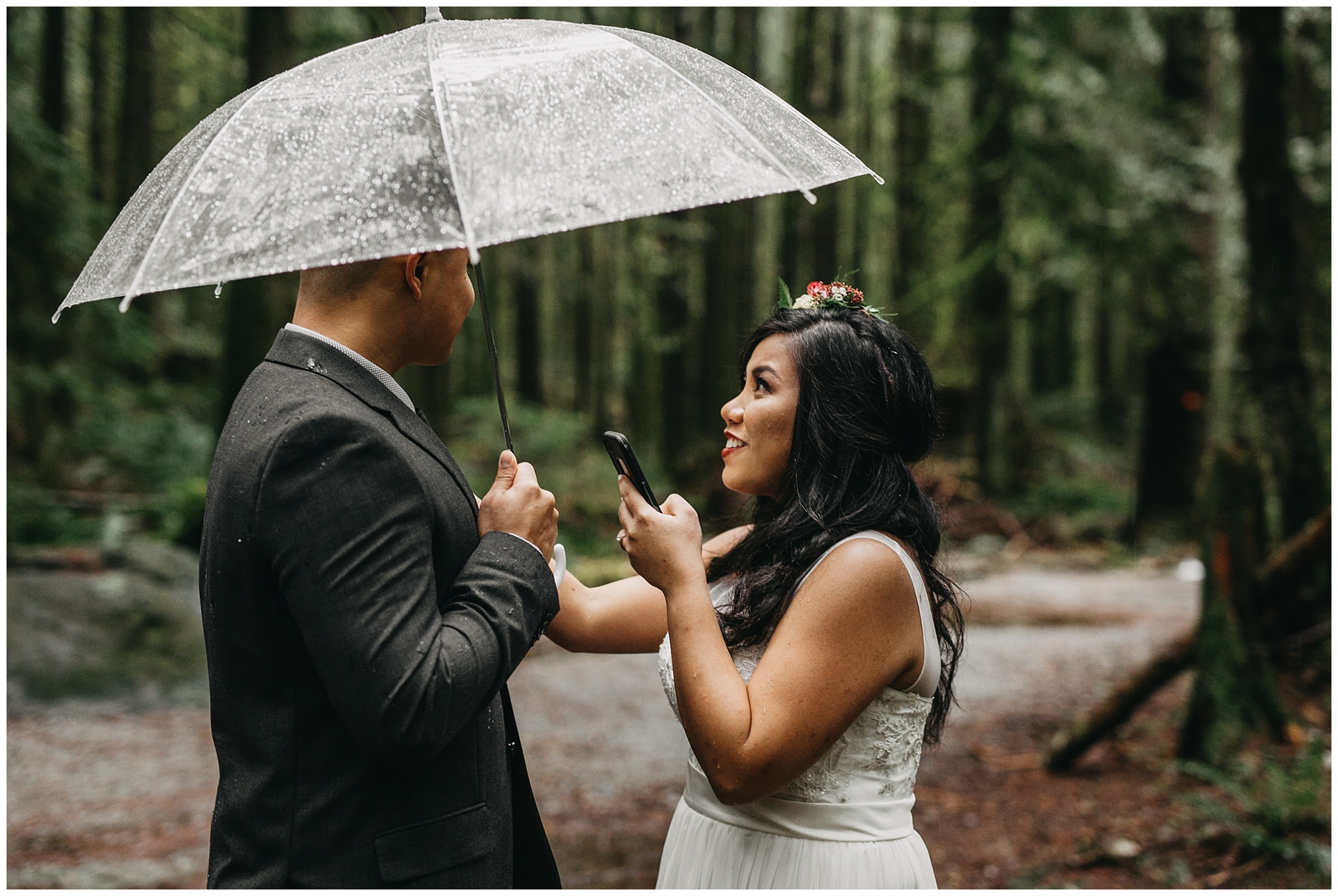 bride reading vows to groom rainy day intimate wedding