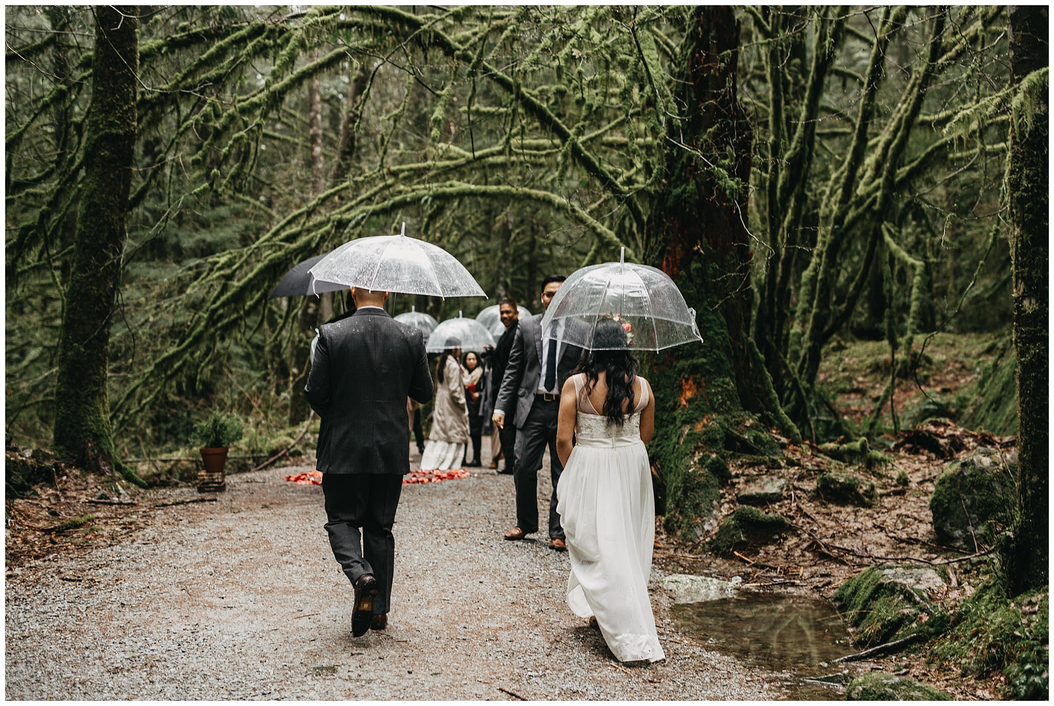 bride groom walking to intimate forest ceremony golden ears park