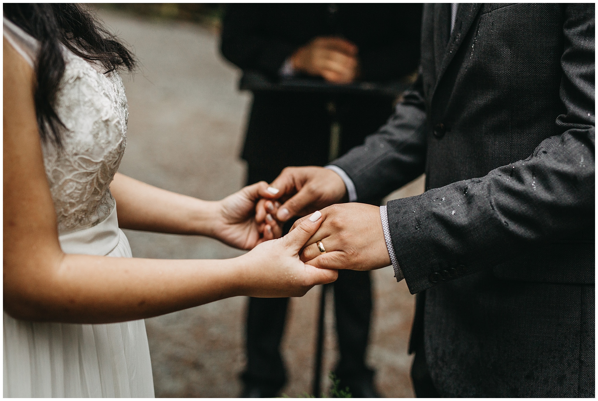 bride groom holding hands ceremony wedding band intimate golden ears wedding