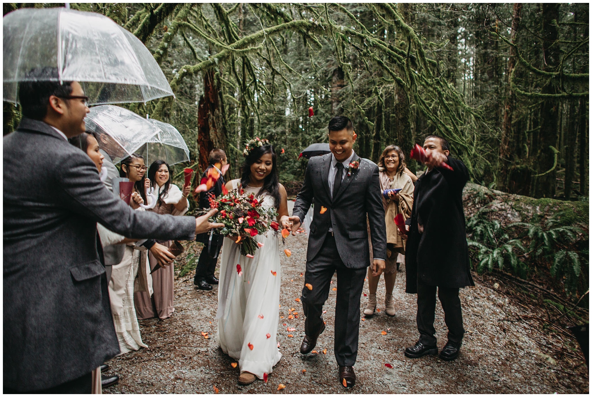 wedding couple ceremony exit intimate forest wedding golden ears park